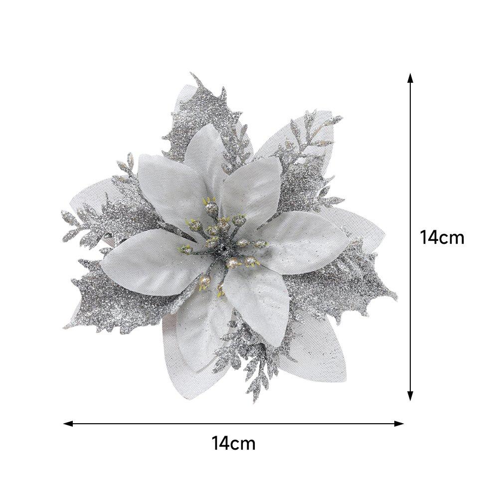 Silver - LIFE IDEAS - 24pcs Artificial Poinsettia Flowers Set - 8