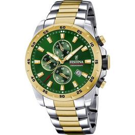 Festina Mens  Chronograph Two-Tone Green Dial Watch