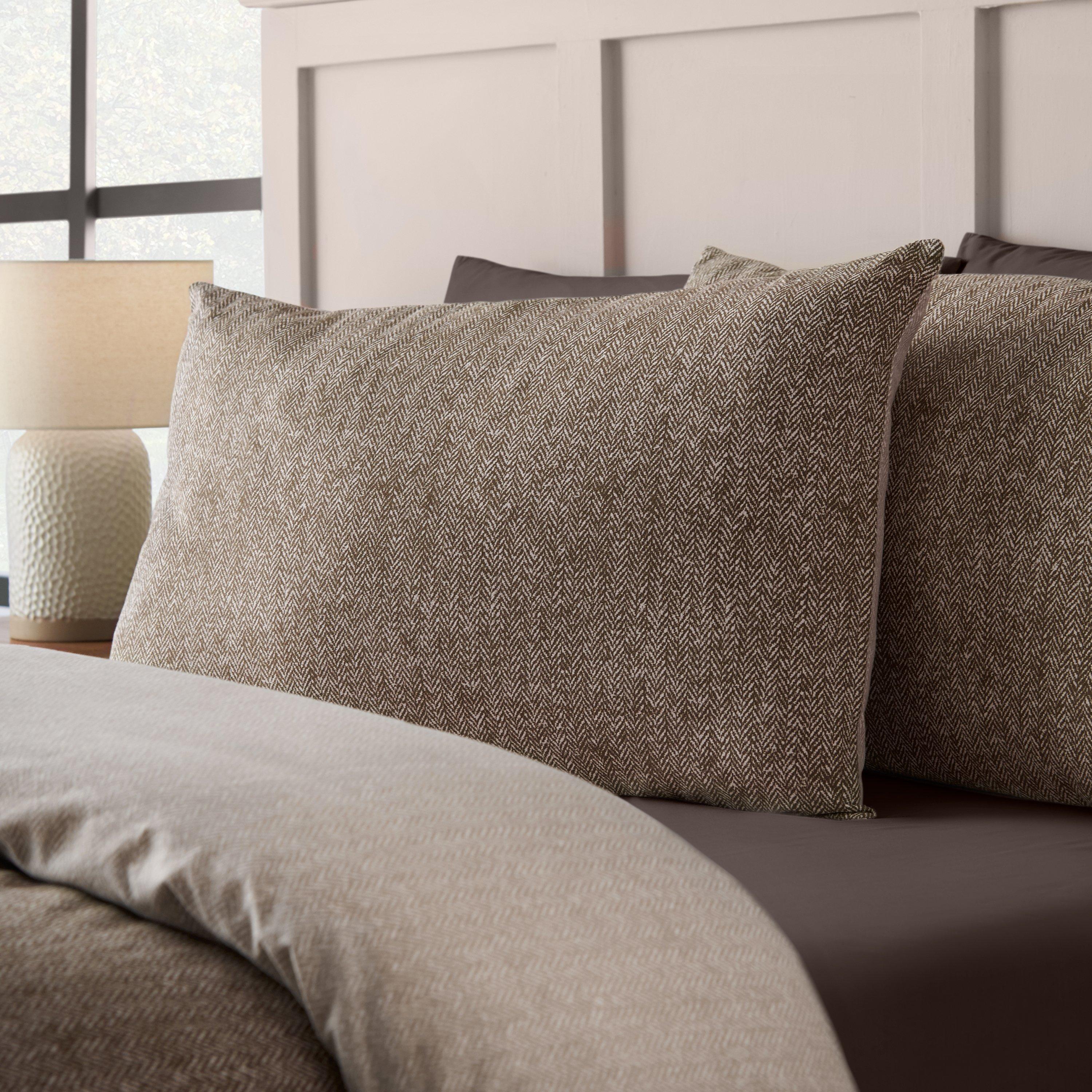 Chocolate - Catherine Lansfield - Brushed Herringbone Cotton Duvet Cover Set - 3