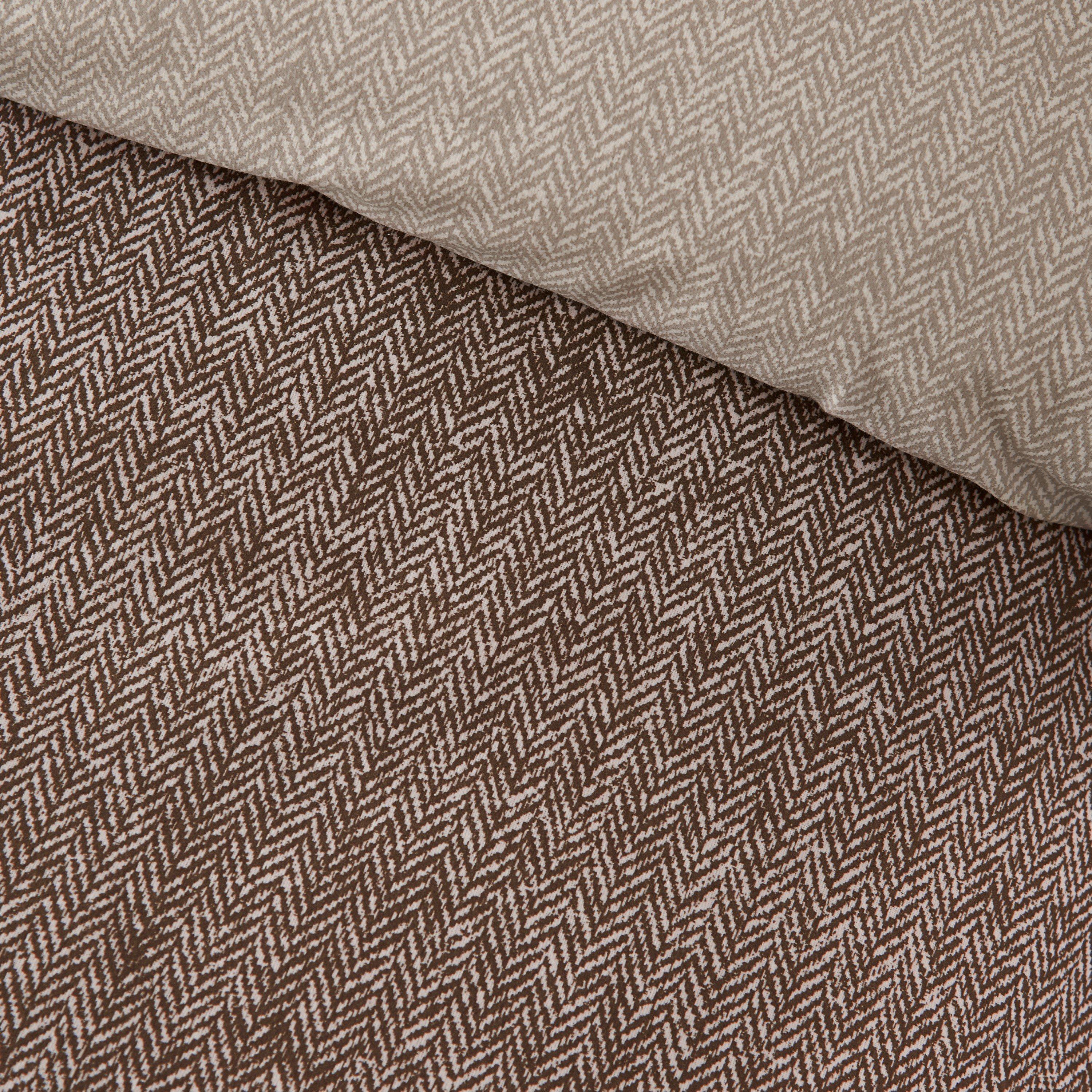 Chocolate - Catherine Lansfield - Brushed Herringbone Cotton Duvet Cover Set - 4