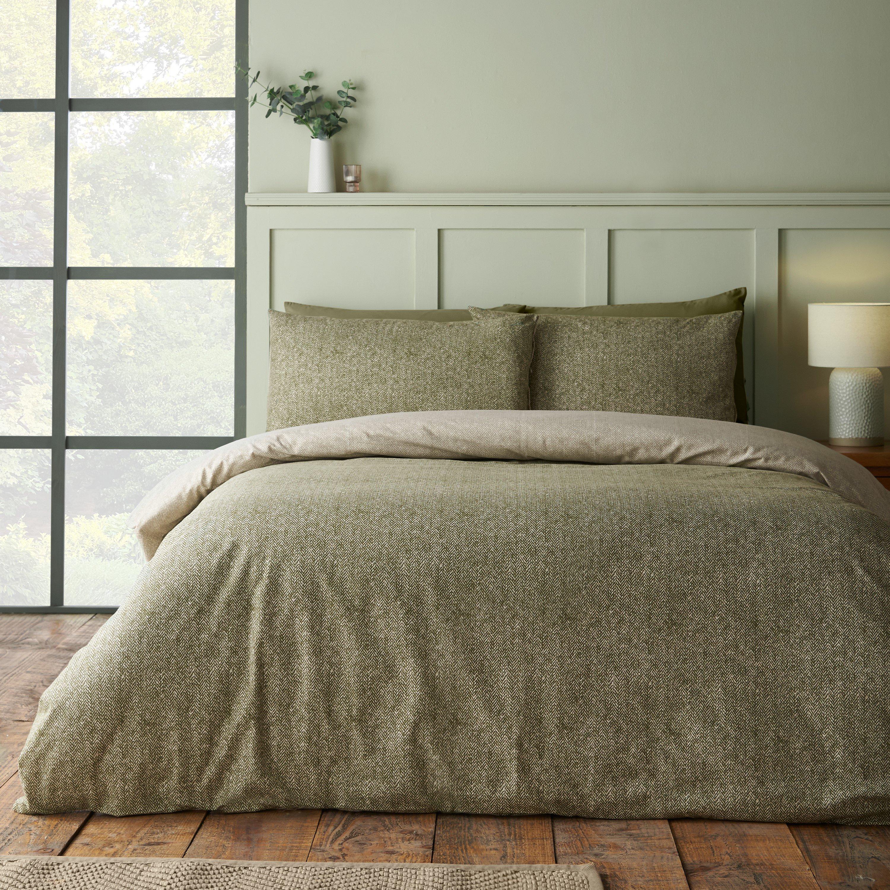 Brushed Herringbone Cotton Duvet Cover Set