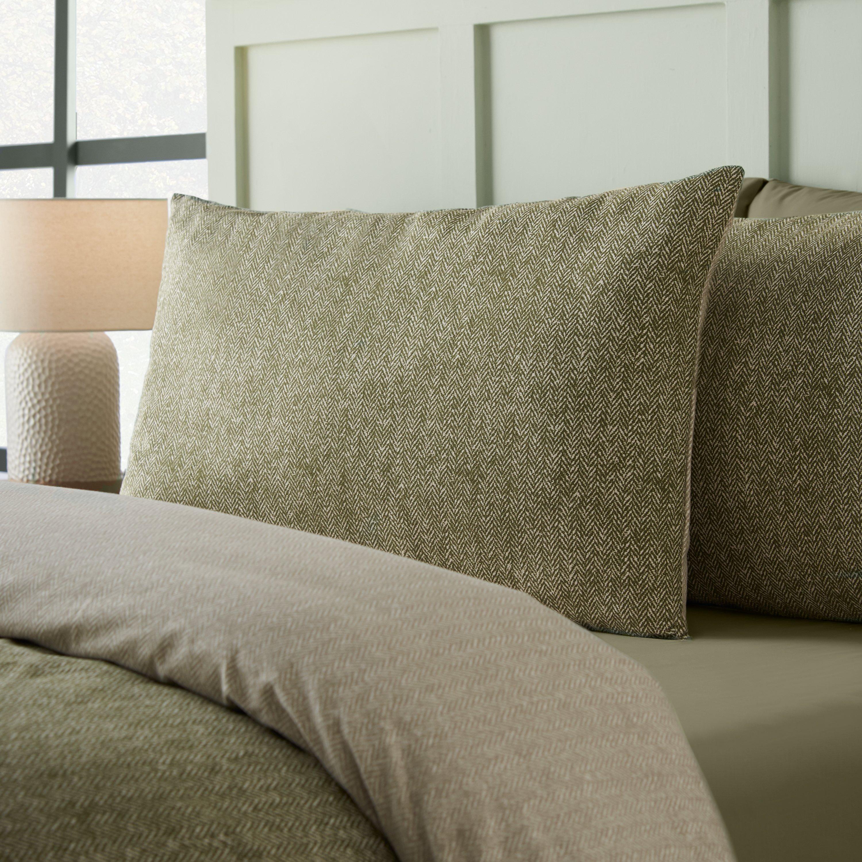 Green - Catherine Lansfield - Brushed Herringbone Cotton Duvet Cover Set - 3