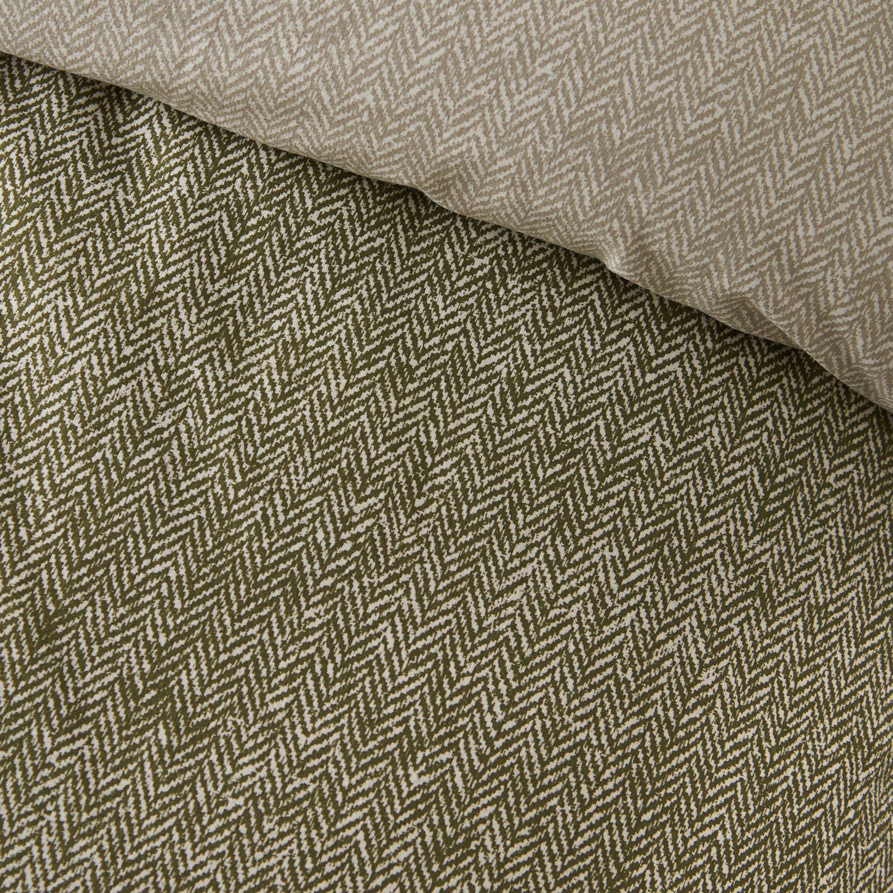 Green - Catherine Lansfield - Brushed Herringbone Cotton Duvet Cover Set - 4
