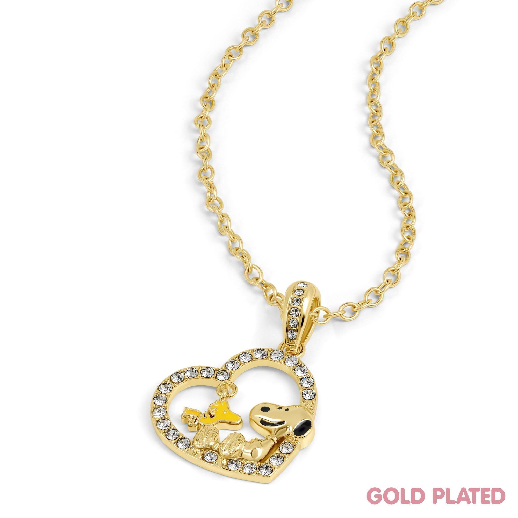 Gold - Snoopy - Snoopy and Woodstock gold plated heart necklace - 3