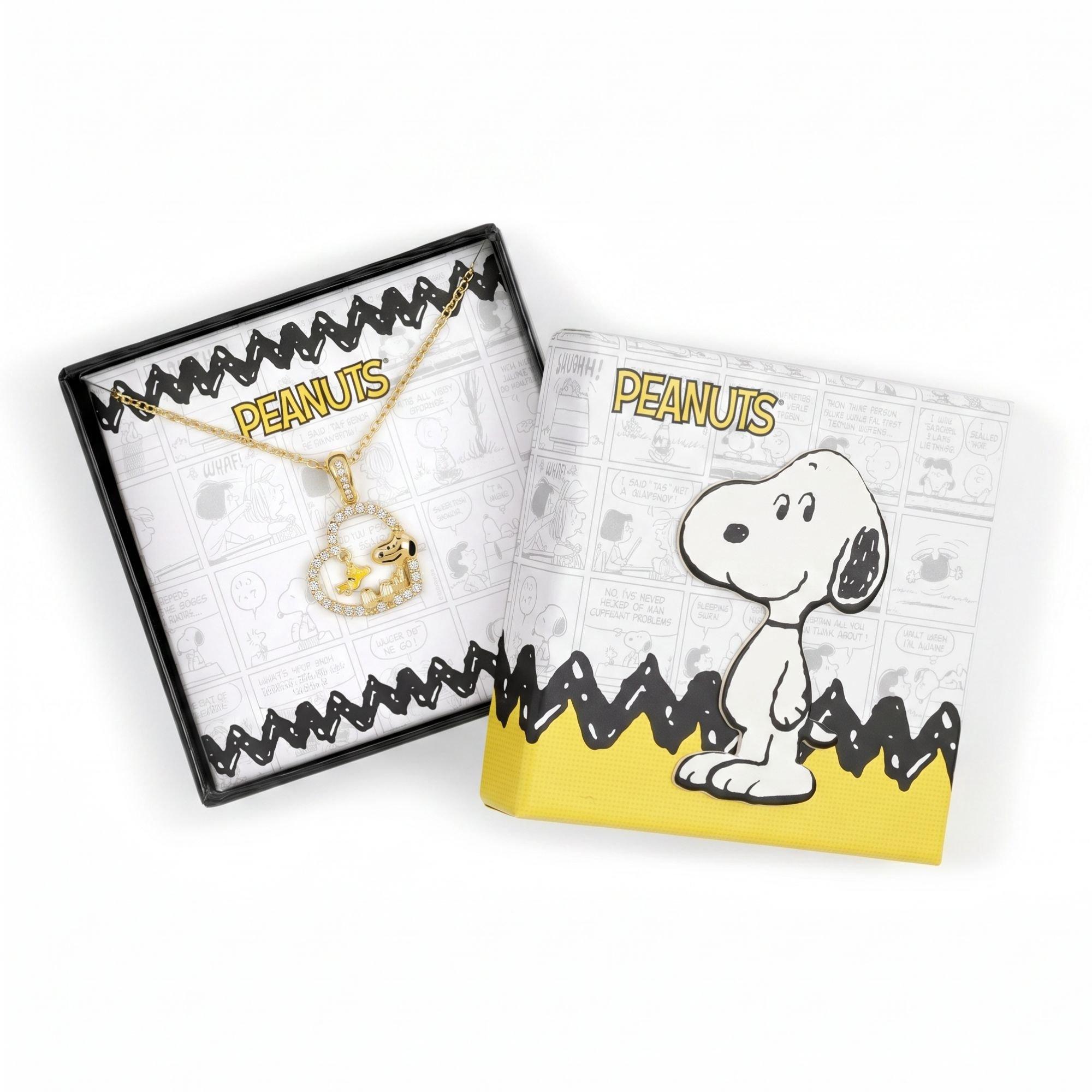 Gold - Snoopy - Snoopy and Woodstock gold plated heart necklace - 4