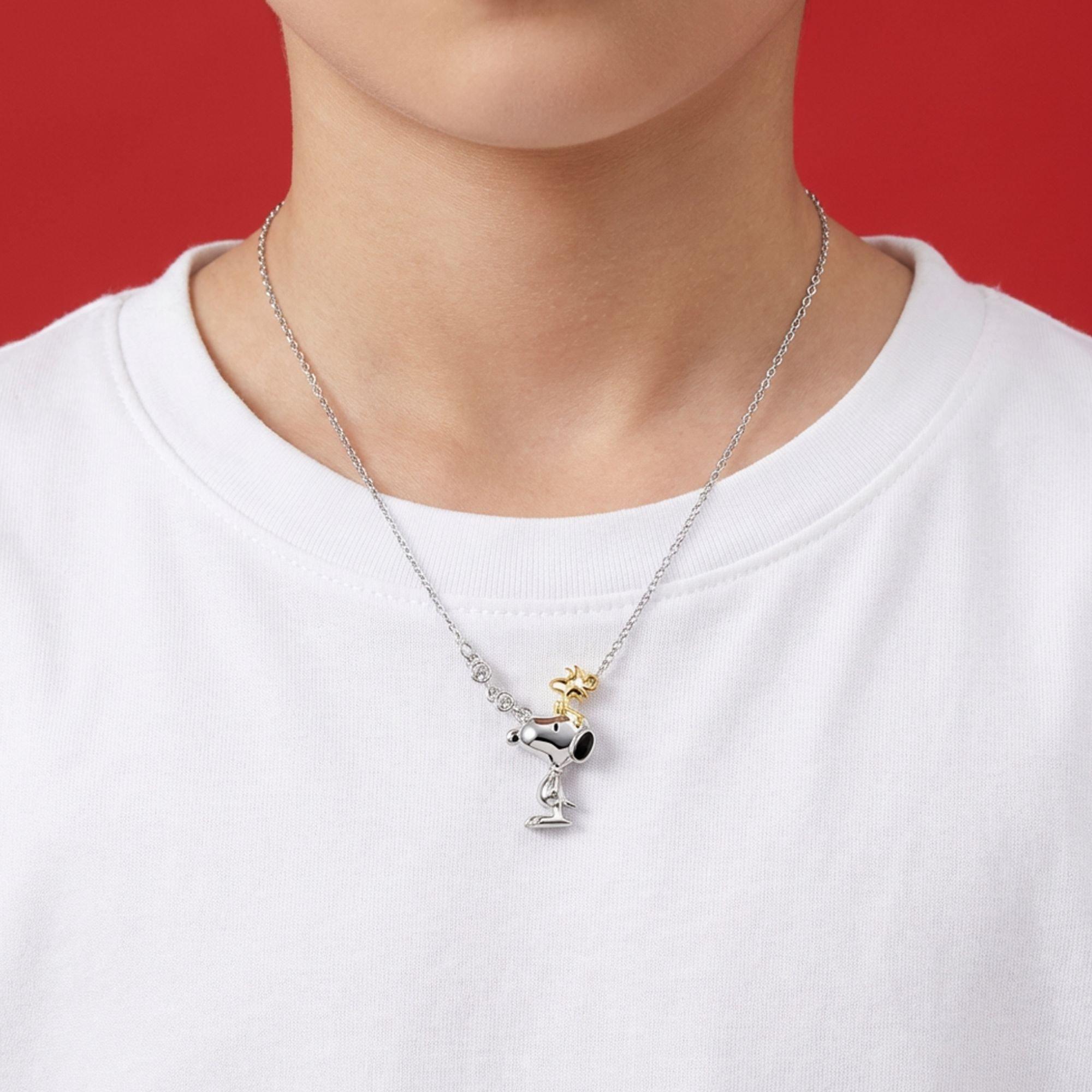 Silver - Snoopy - Snoopy and Woodstock two tone plated necklace - 2