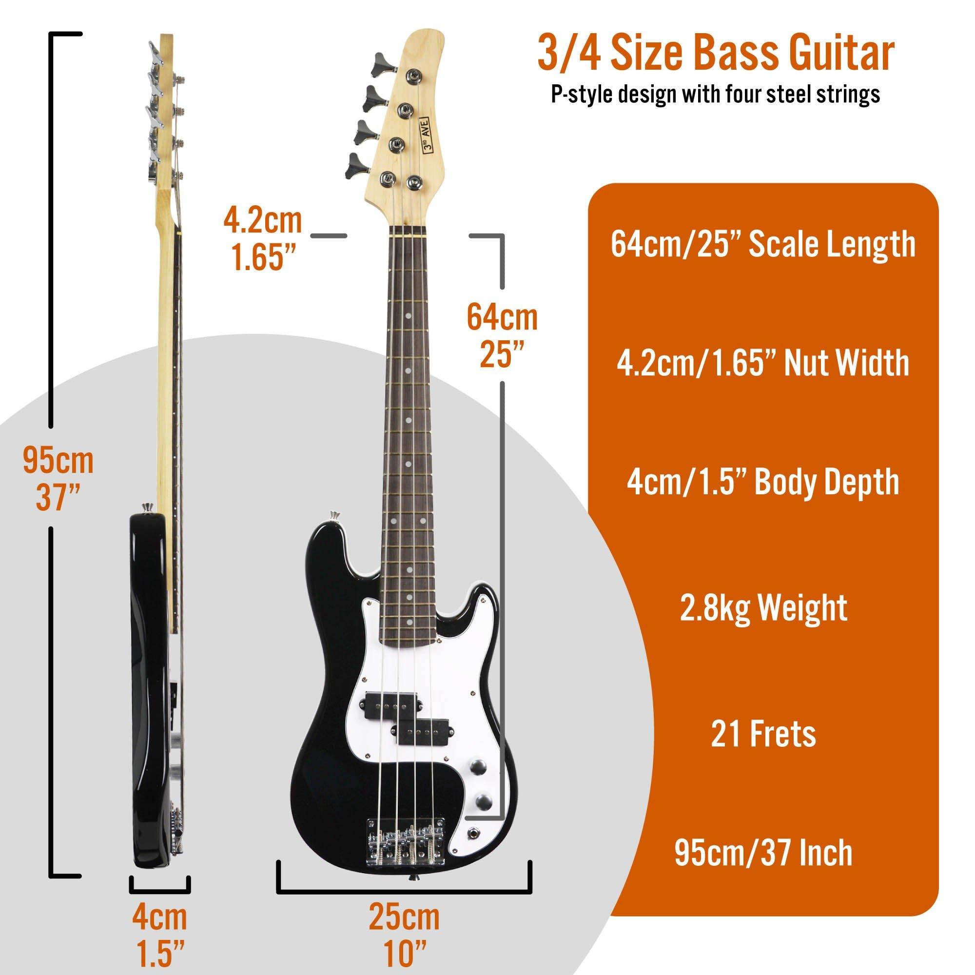 Black And White - 3rd Avenue - three quarter Bass Guitar Pack - Black - 2