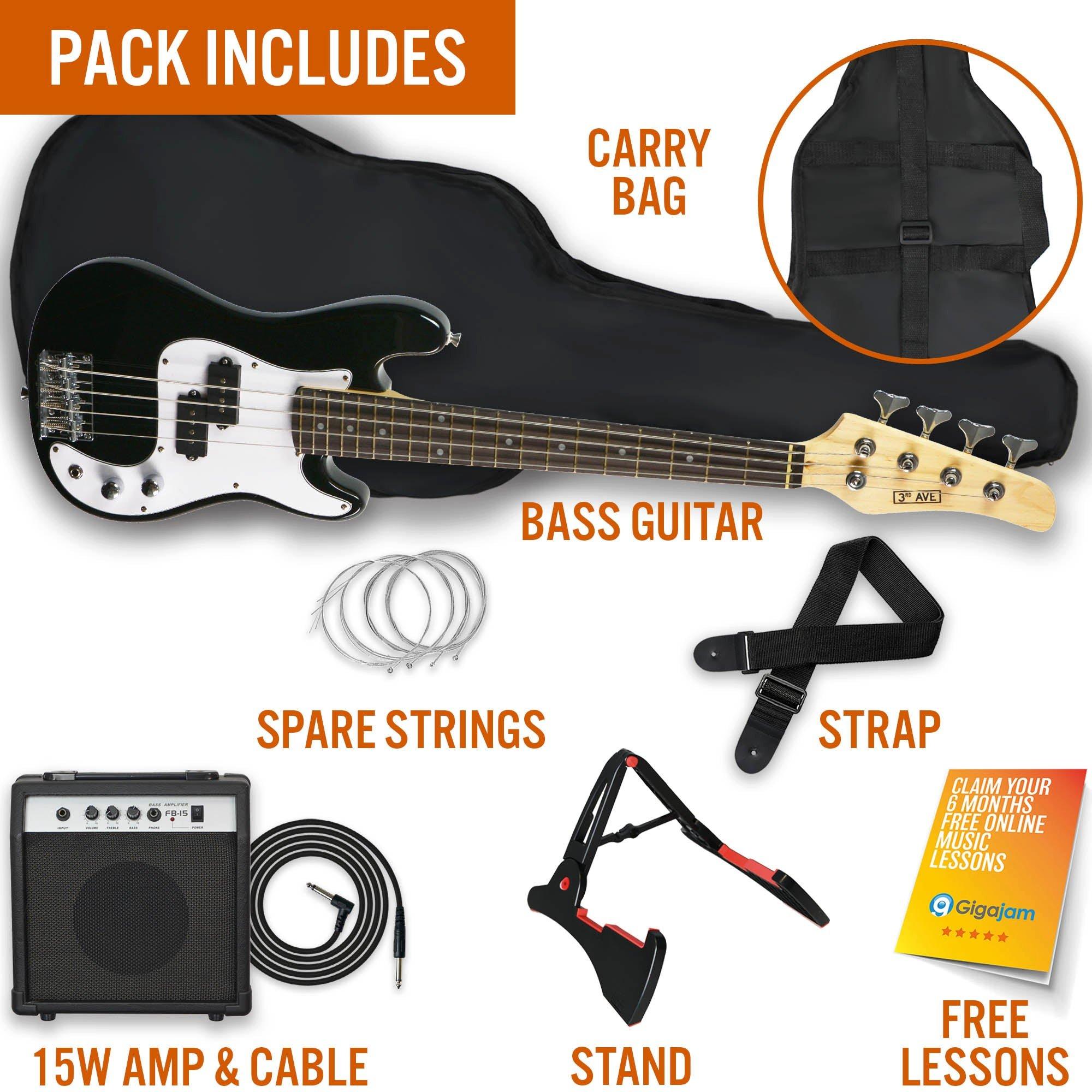 Black And White - 3rd Avenue - three quarter Bass Guitar Pack - Black - 3