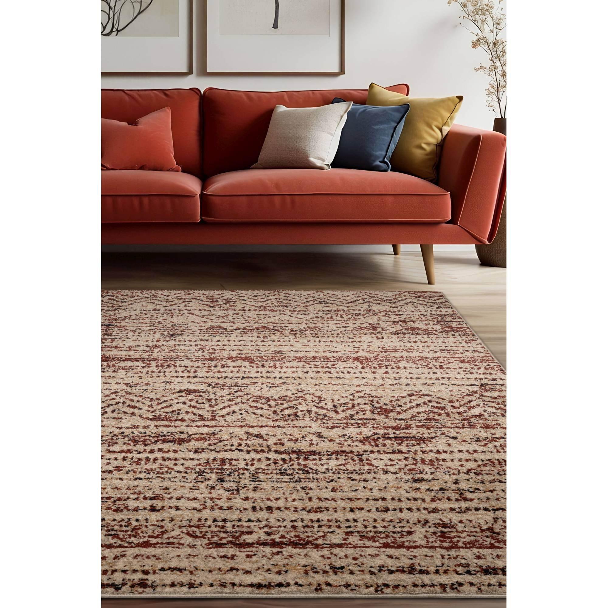 Burgundy - Homemaker - Freya Line Zag Rug Burgundy - 1
