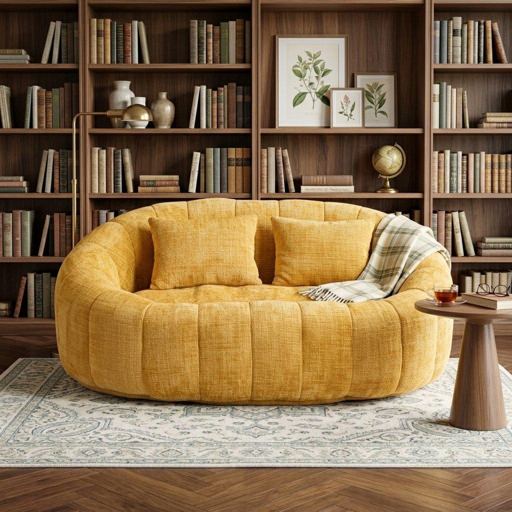 Yellow - Urban Meuble - Chenille Memory Foam Bean Bag Loveseat Sofa - 1