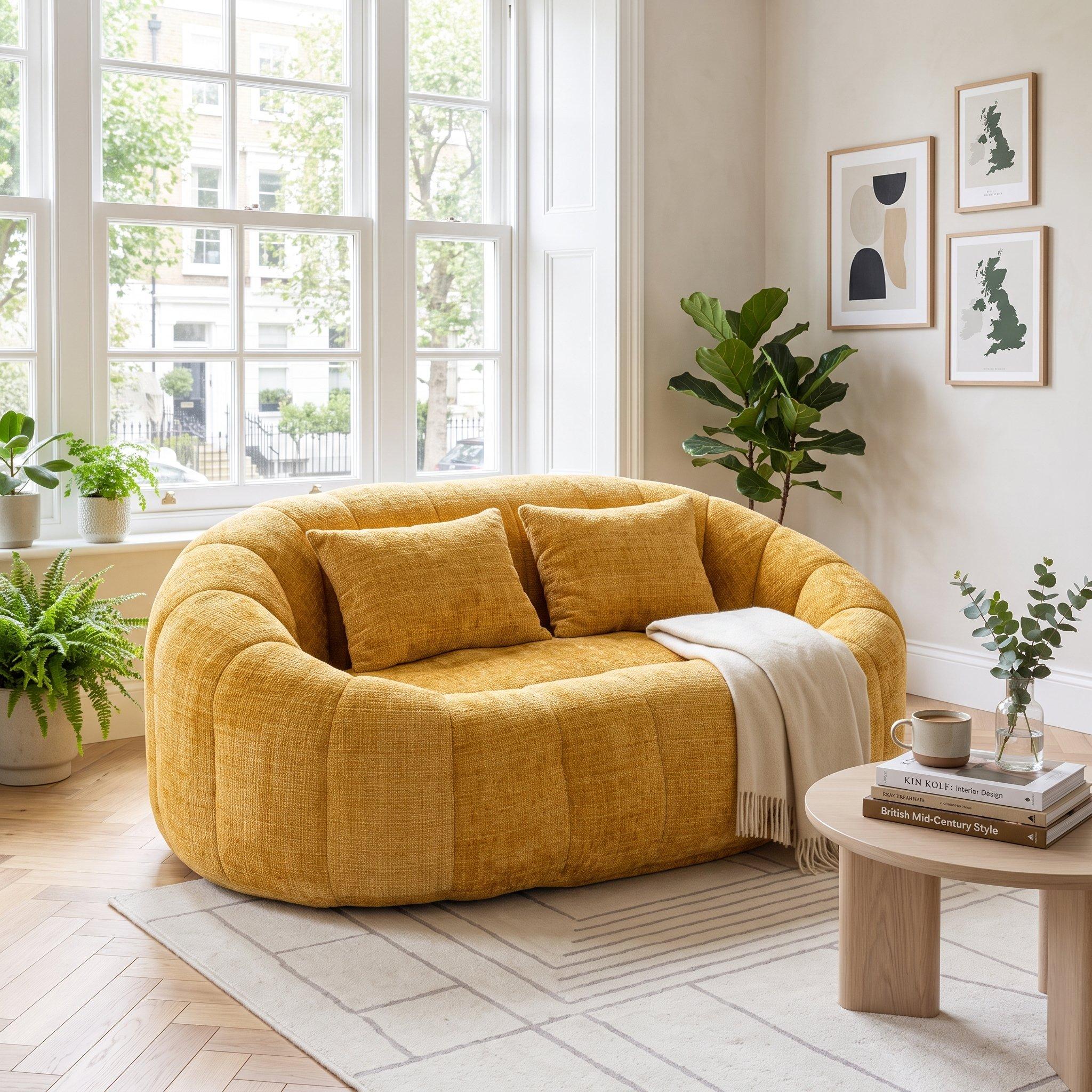 Yellow - Urban Meuble - Chenille Memory Foam Bean Bag Loveseat Sofa - 2