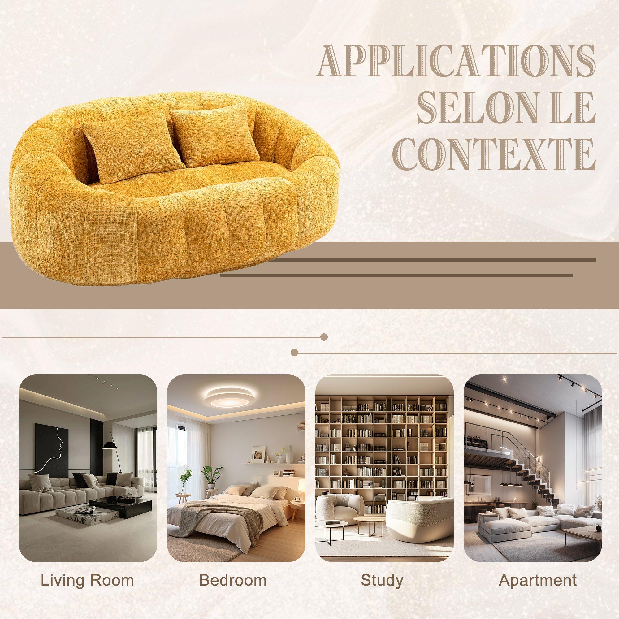 Yellow - Urban Meuble - Chenille Memory Foam Bean Bag Loveseat Sofa - 11