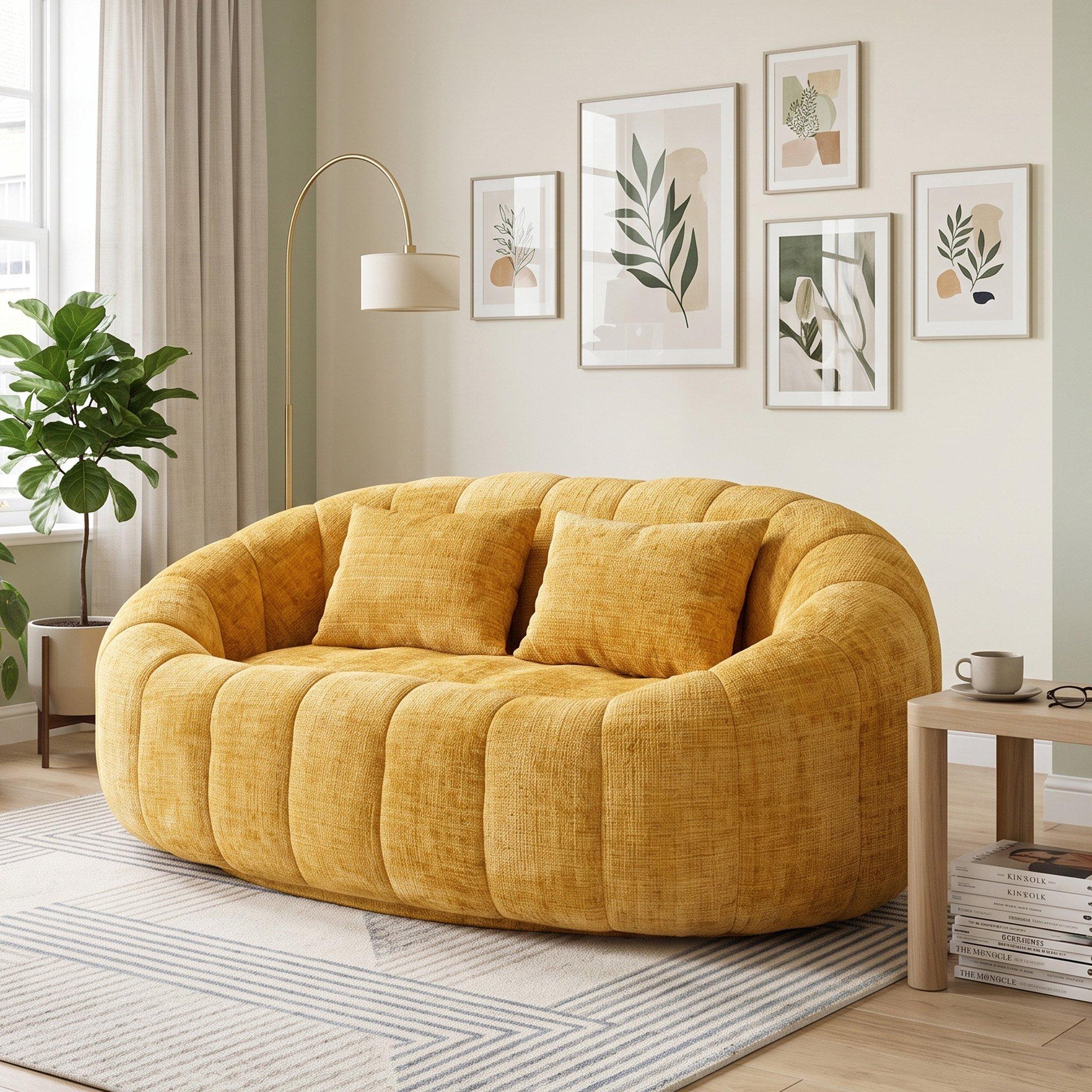 Yellow - Urban Meuble - Chenille Memory Foam Bean Bag Loveseat Sofa - 3
