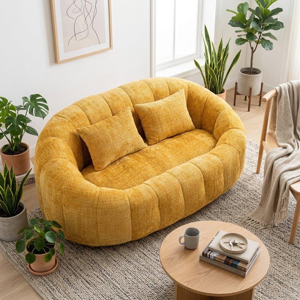 Yellow - Urban Meuble - Chenille Memory Foam Bean Bag Loveseat Sofa - 4