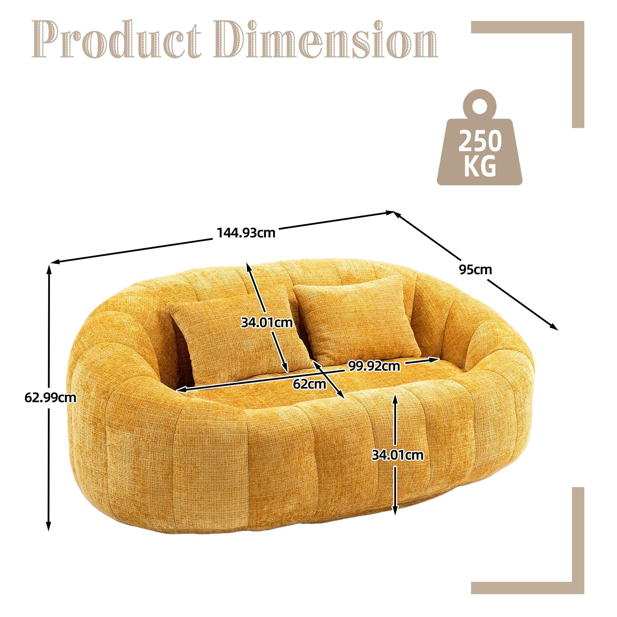 Yellow - Urban Meuble - Chenille Memory Foam Bean Bag Loveseat Sofa - 6