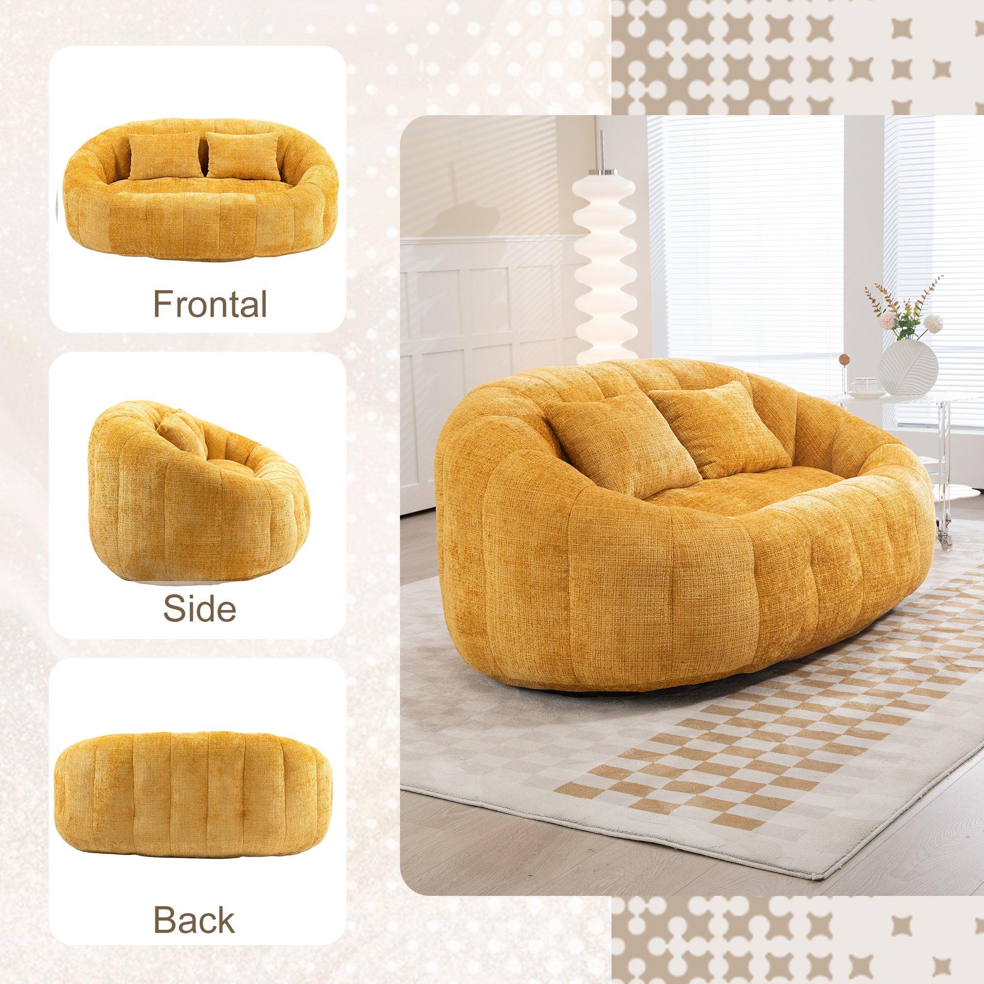 Yellow - Urban Meuble - Chenille Memory Foam Bean Bag Loveseat Sofa - 8