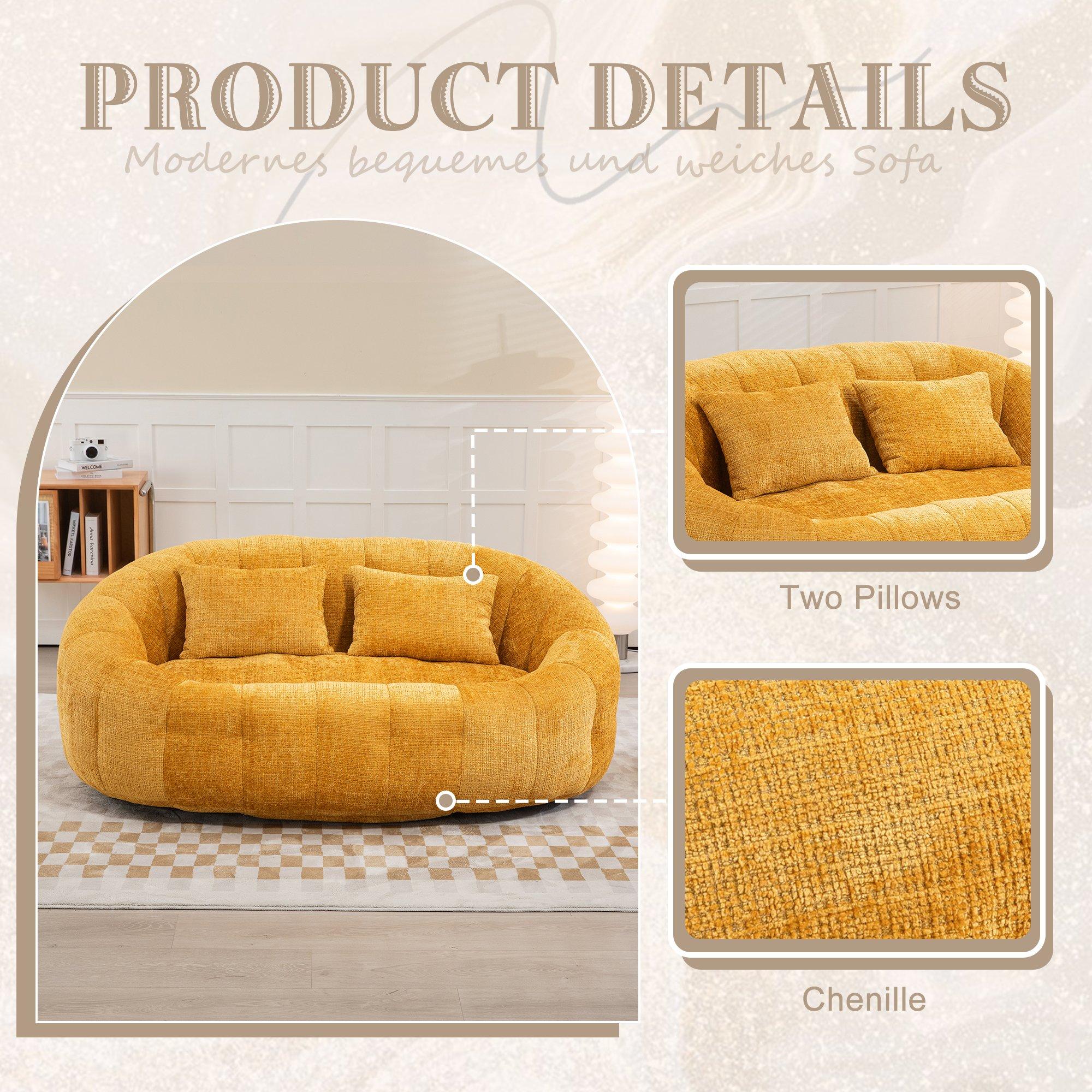 Yellow - Urban Meuble - Chenille Memory Foam Bean Bag Loveseat Sofa - 9