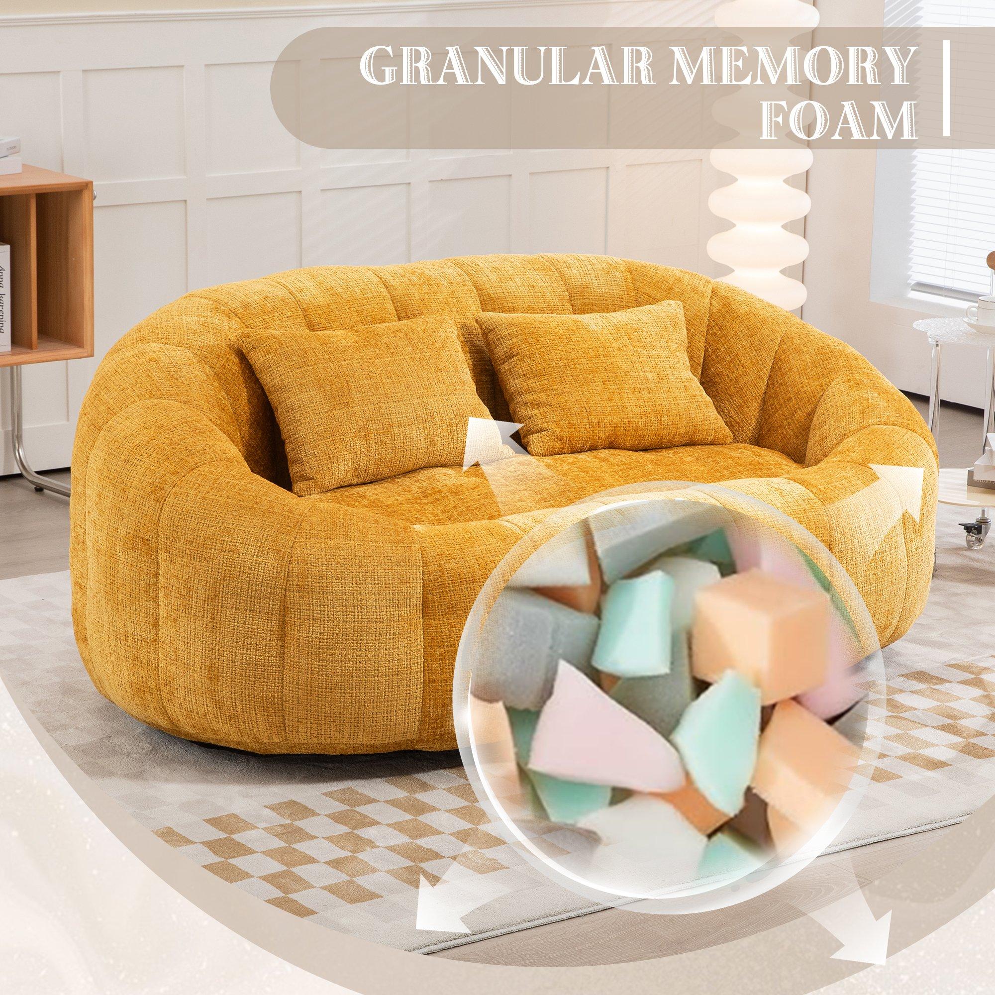 Yellow - Urban Meuble - Chenille Memory Foam Bean Bag Loveseat Sofa - 10