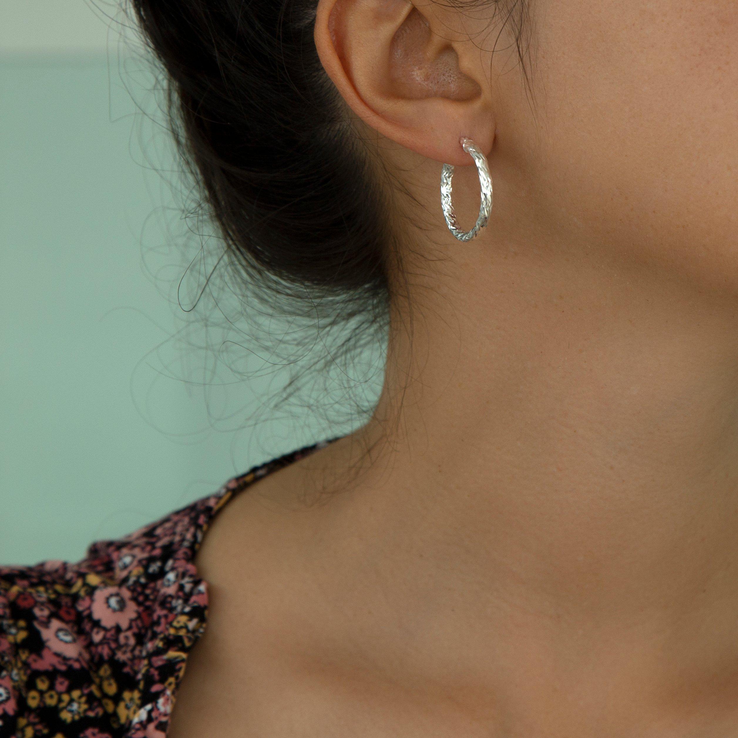 Silver - Be You - Sterling Silver Diamond Cut Hoops - 2