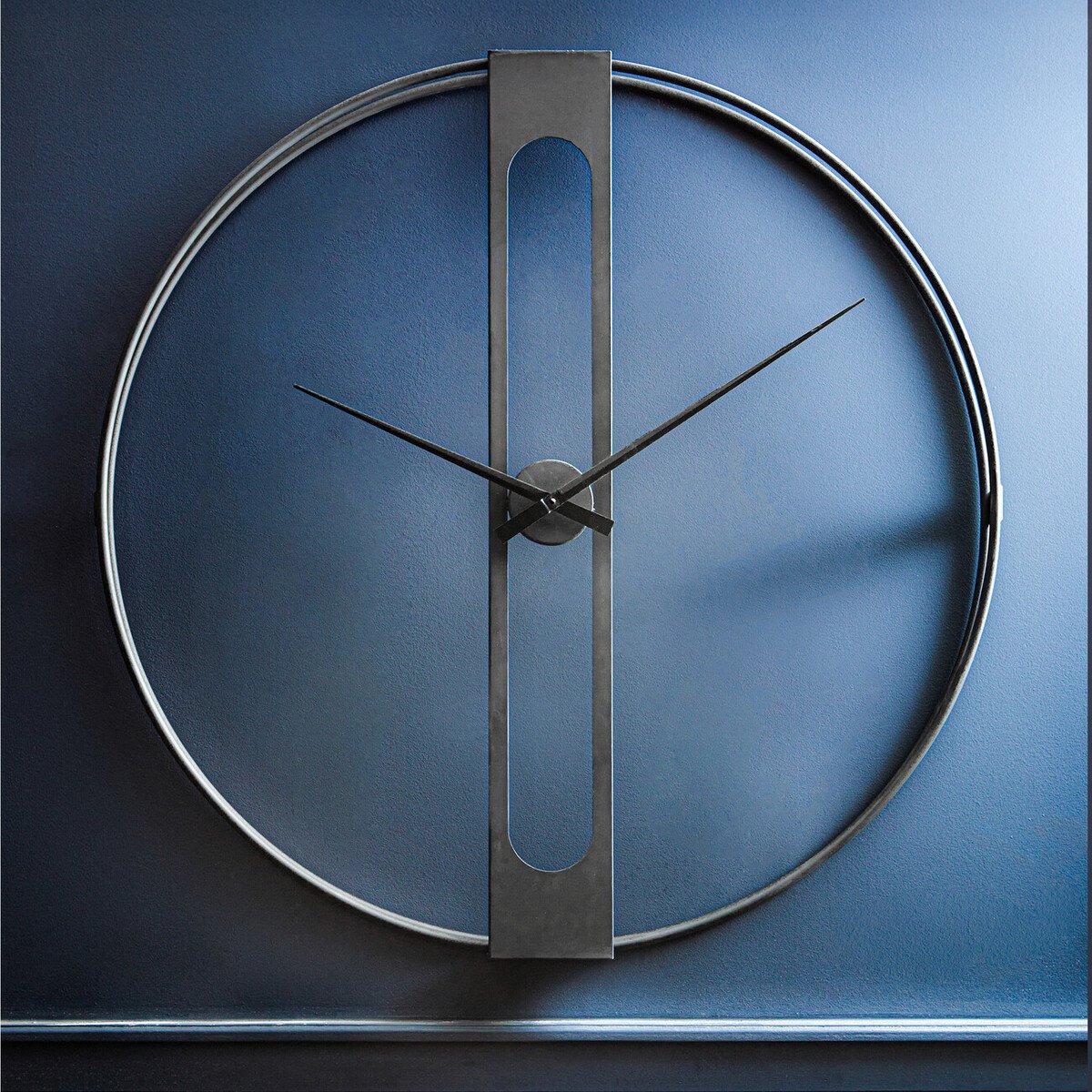 Black - Premier Housewares - Beauly 107cm Dia Black Metal Wall Clock - 1