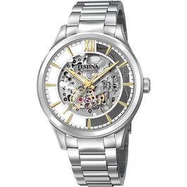 Festina Mens  Automatic Silver Skeleton Dial Watch