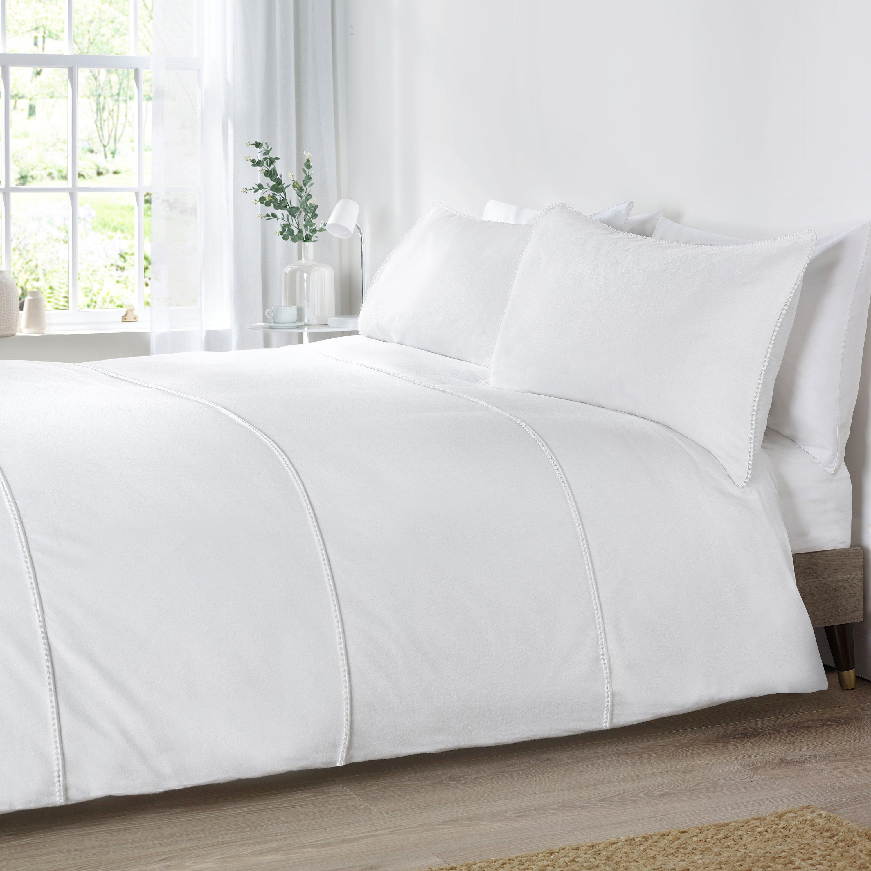 White - Catherine Lansfield - Brushed Pom Pom Cotton Duvet Cover Set - 1
