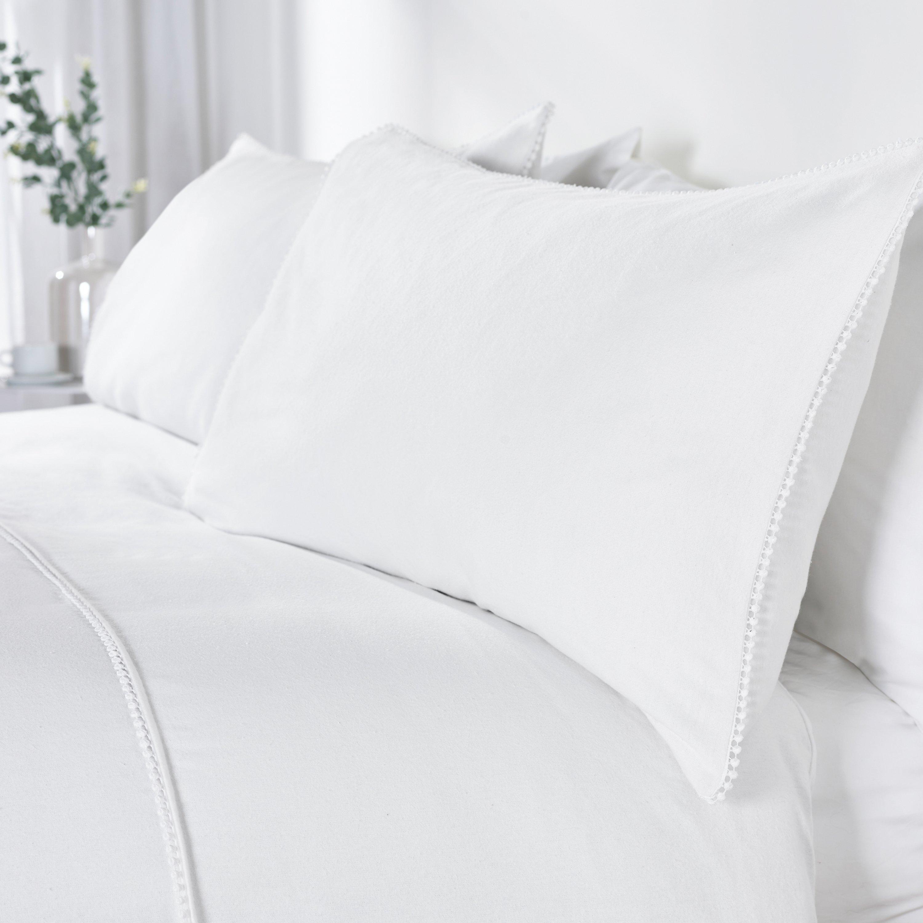 White - Catherine Lansfield - Brushed Pom Pom Cotton Duvet Cover Set - 2