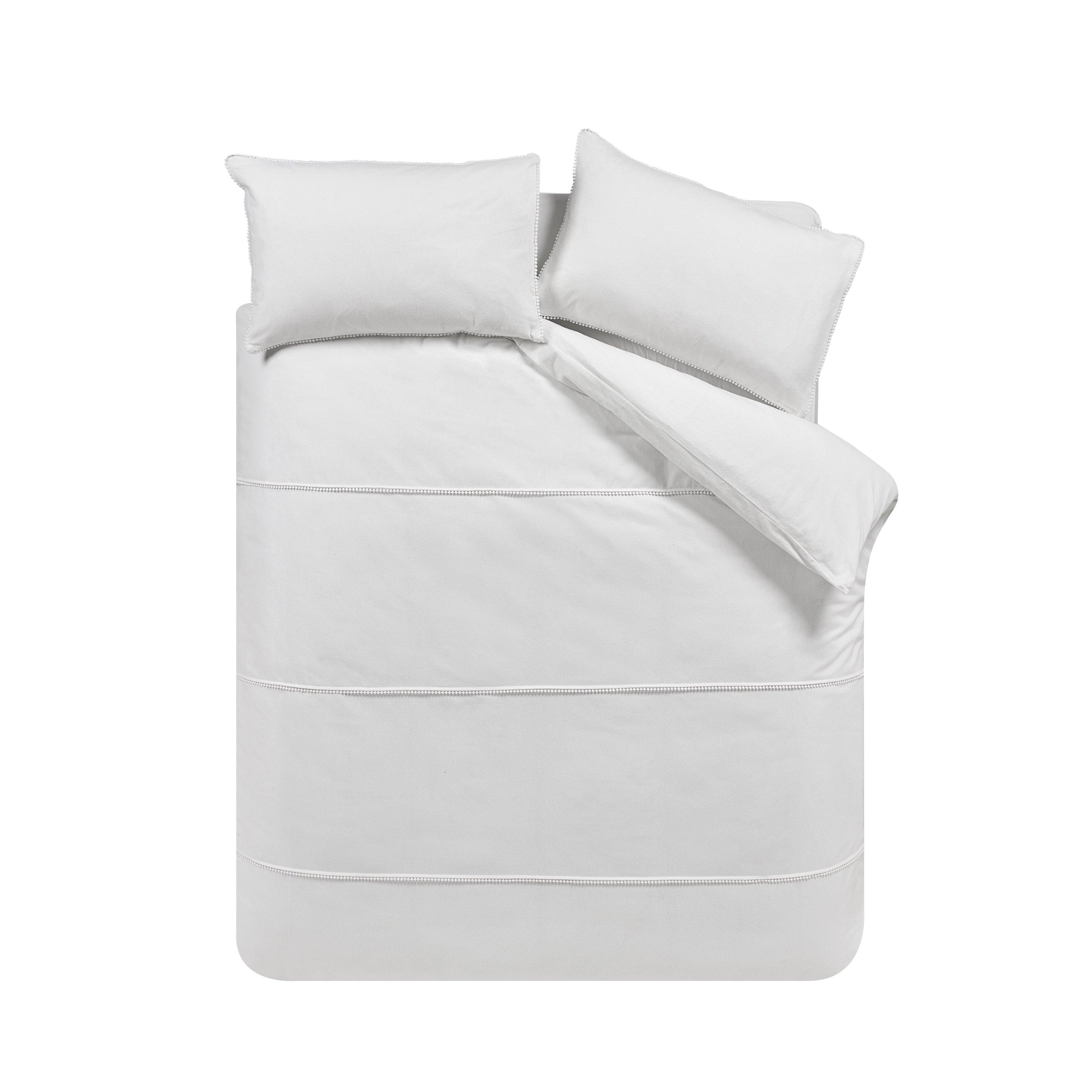 White - Catherine Lansfield - Brushed Pom Pom Cotton Duvet Cover Set - 4