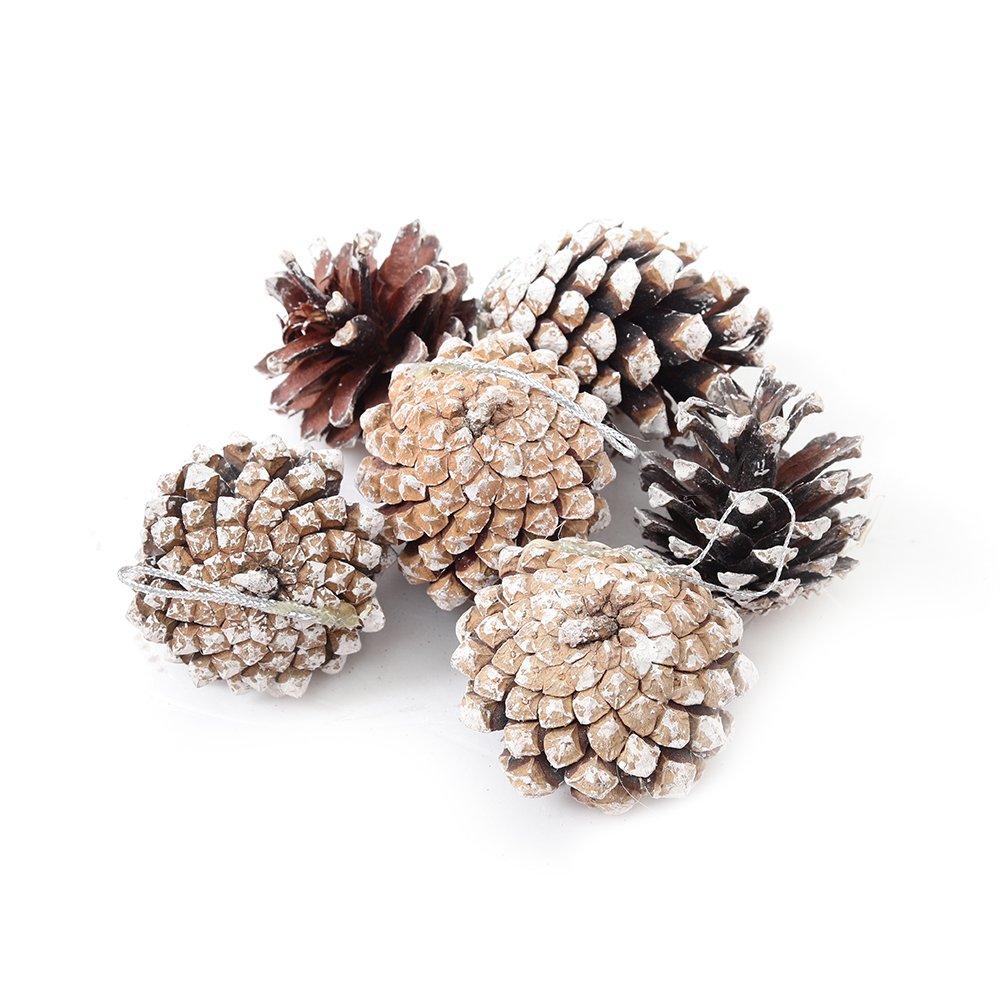 Brown And White - LIFE IDEAS - 30pcs White-Dyed Pine Cone Ornaments - 4