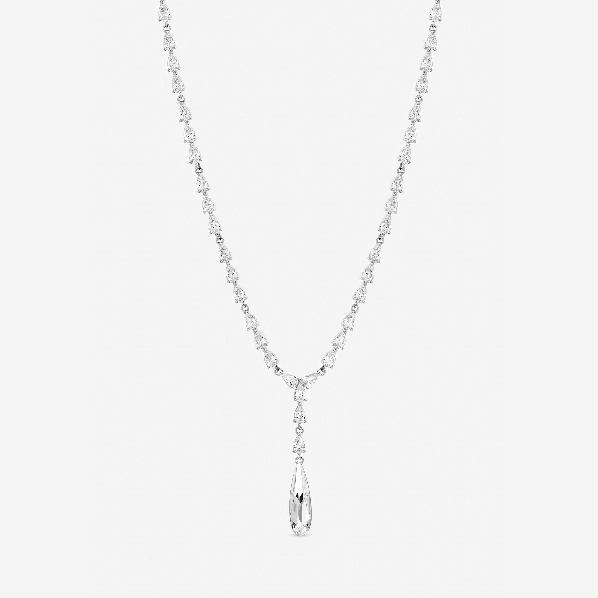 Silver - Jon Richard - Rhodium Plated Linear Pear Drop Y-Necklace - 1
