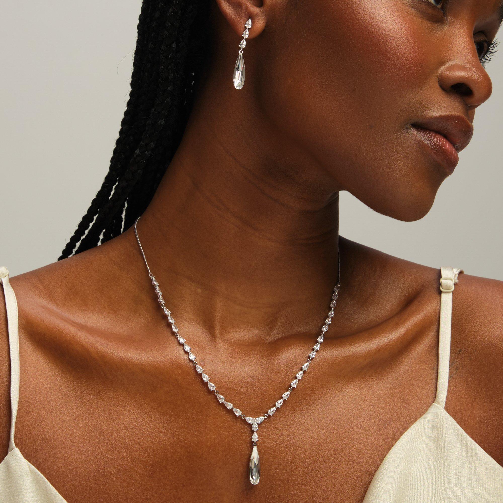 Silver - Jon Richard - Rhodium Plated Linear Pear Drop Y-Necklace - 2