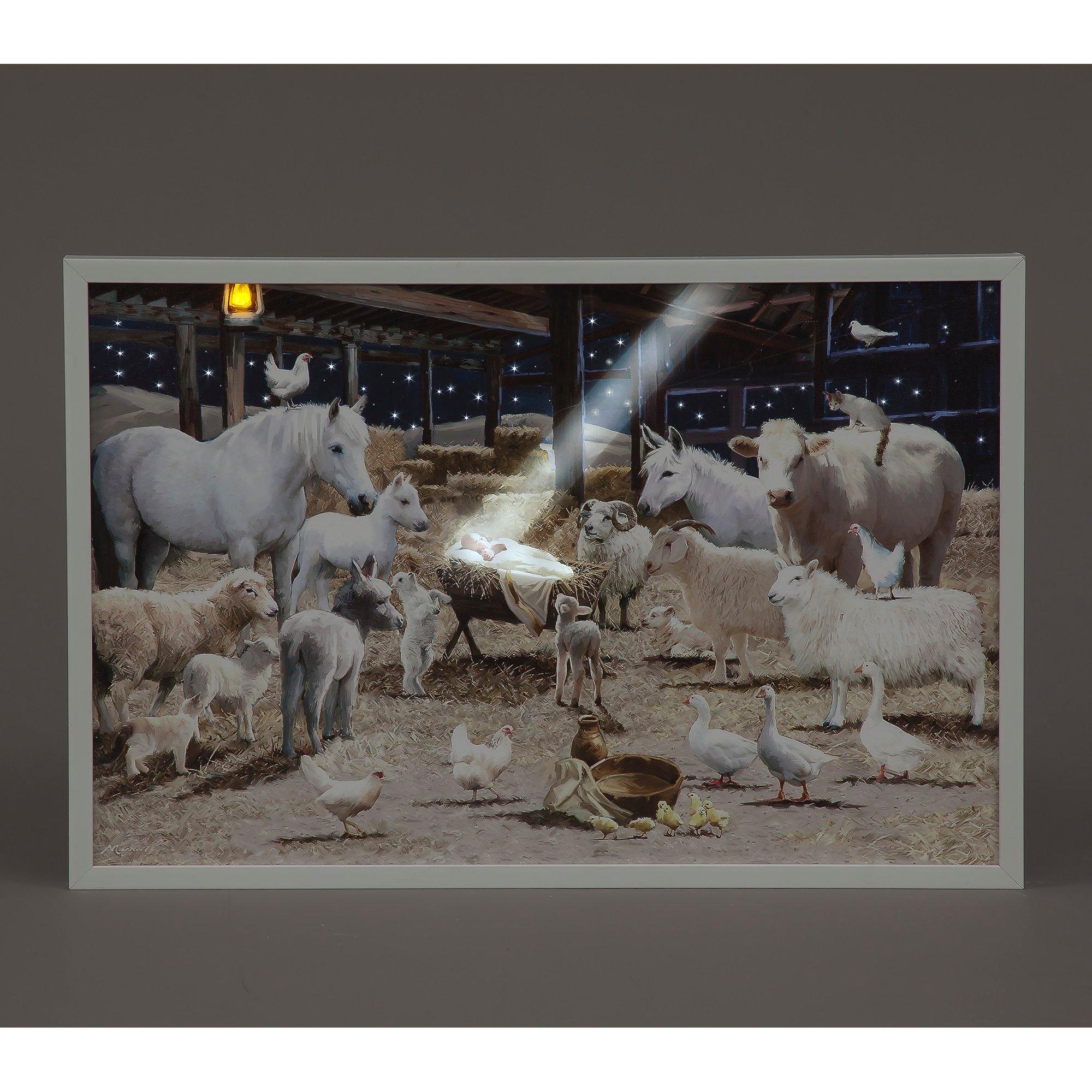 White - Snowtime - 60cm LED Lit White Nativity Wall Art