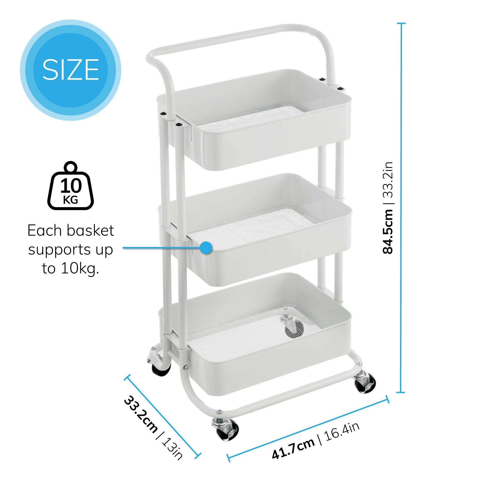 White - House of Home - 3-Tier Storage Trolley Cart with Rolling Wheels - 2