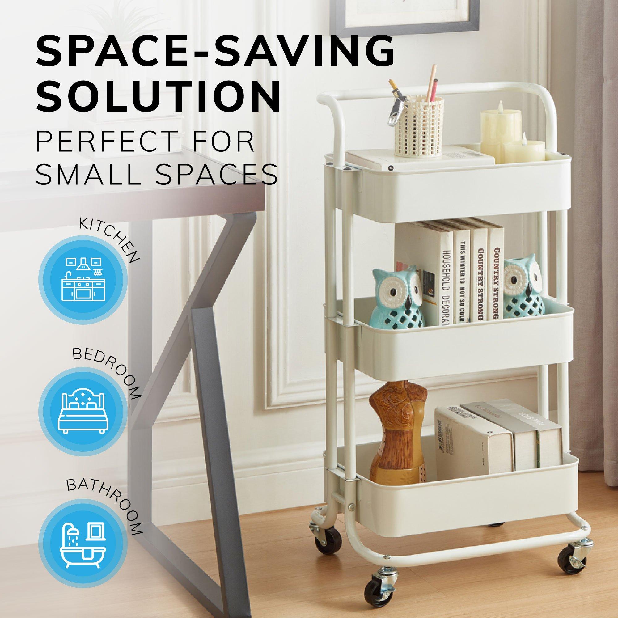 White - House of Home - 3-Tier Storage Trolley Cart with Rolling Wheels - 3
