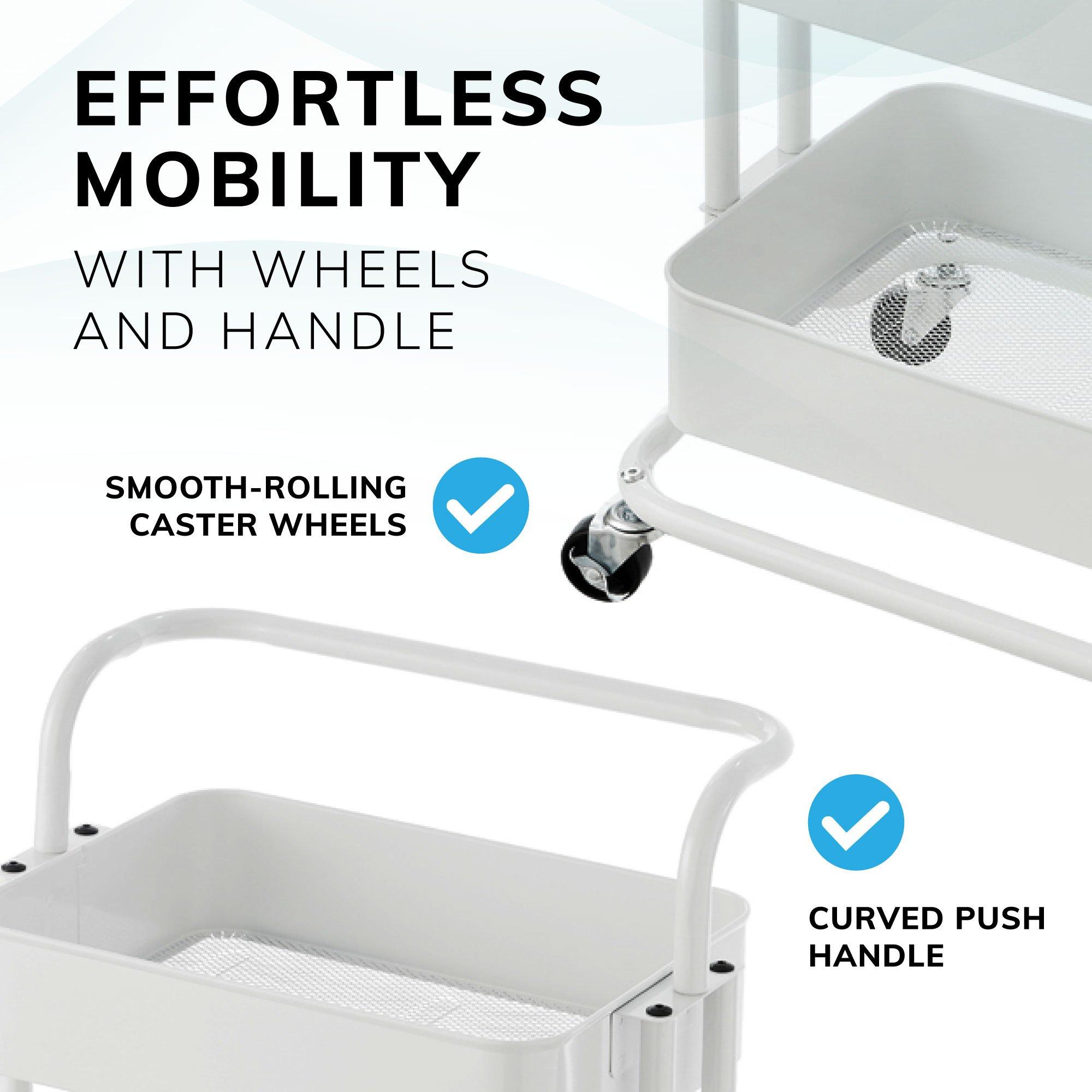 White - House of Home - 3-Tier Storage Trolley Cart with Rolling Wheels - 7