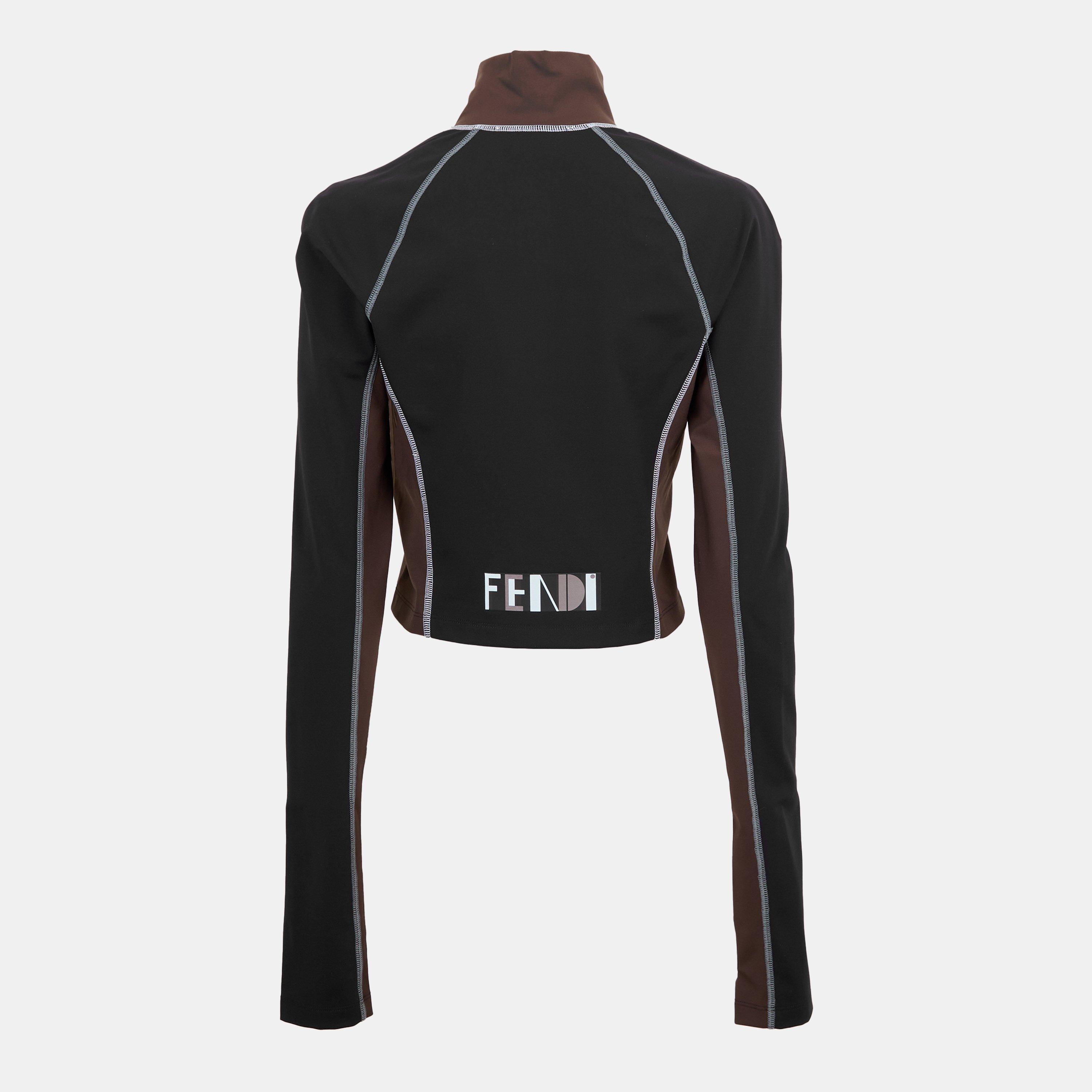 Blk Brown - Fendi - Women's Zipped Baselayer Top - 2
