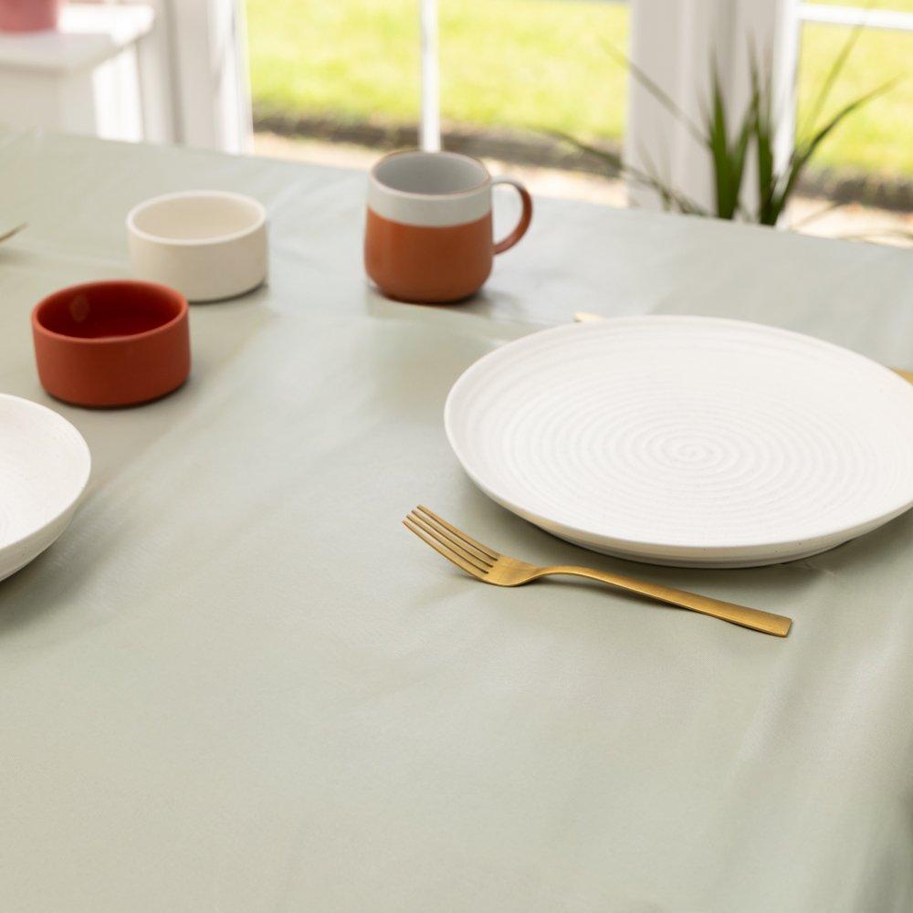 Sage Green - D C Fix - Sage Green Plain Wipe Clean Polyester Tablecloth - 4