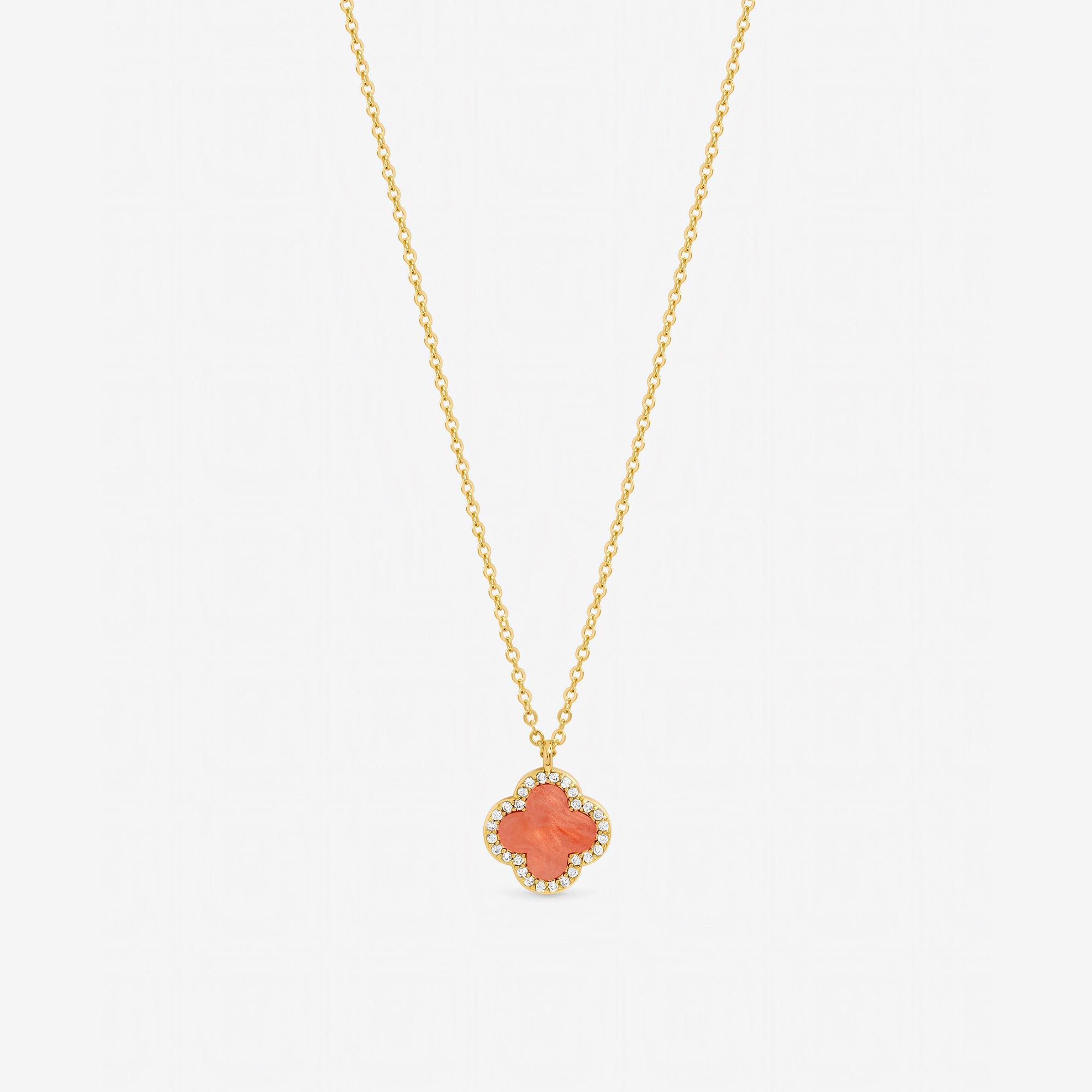 Silver - Jon Richard - Gold Plated and Coral Clover Pendant Necklace - 1
