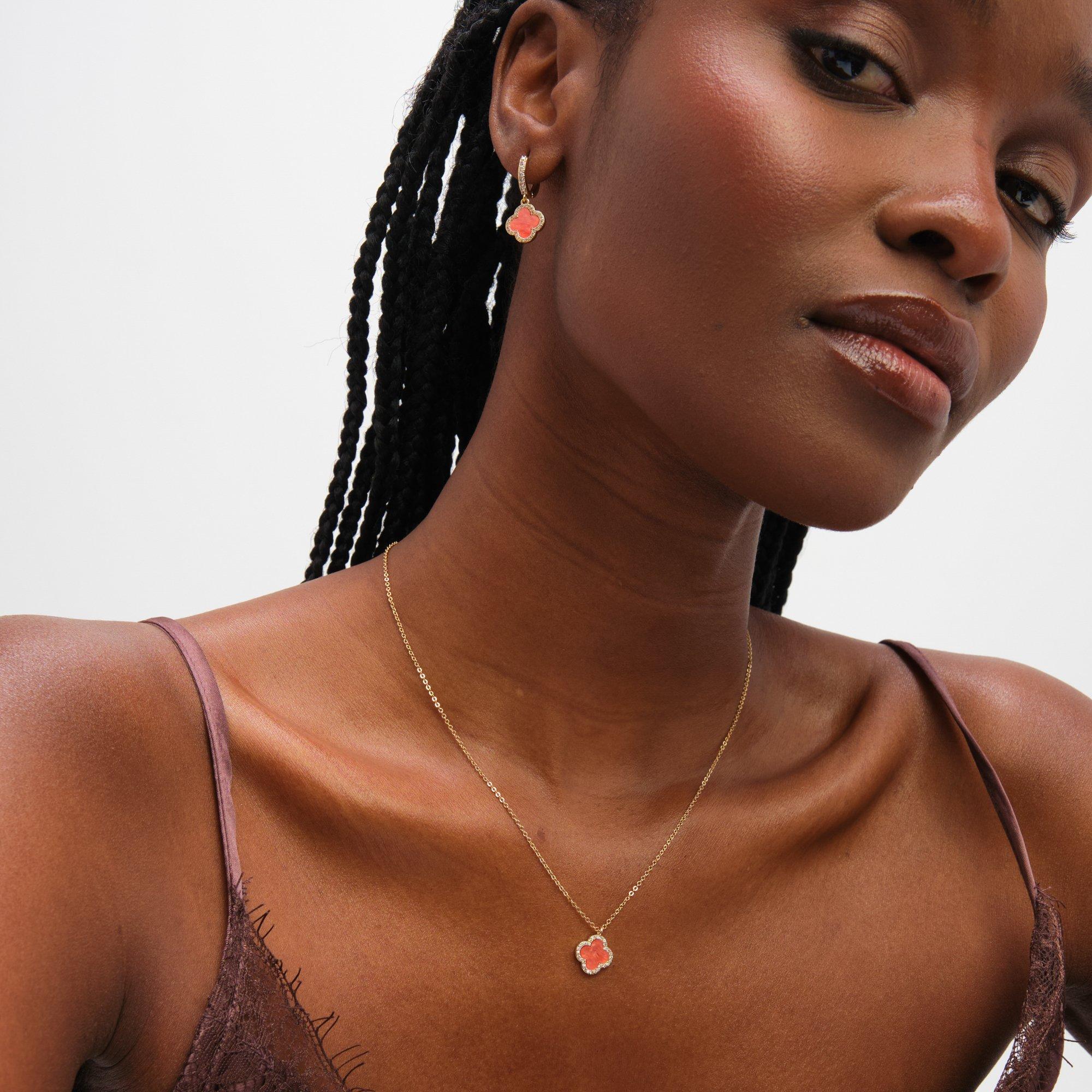 Silver - Jon Richard - Gold Plated and Coral Clover Pendant Necklace - 2