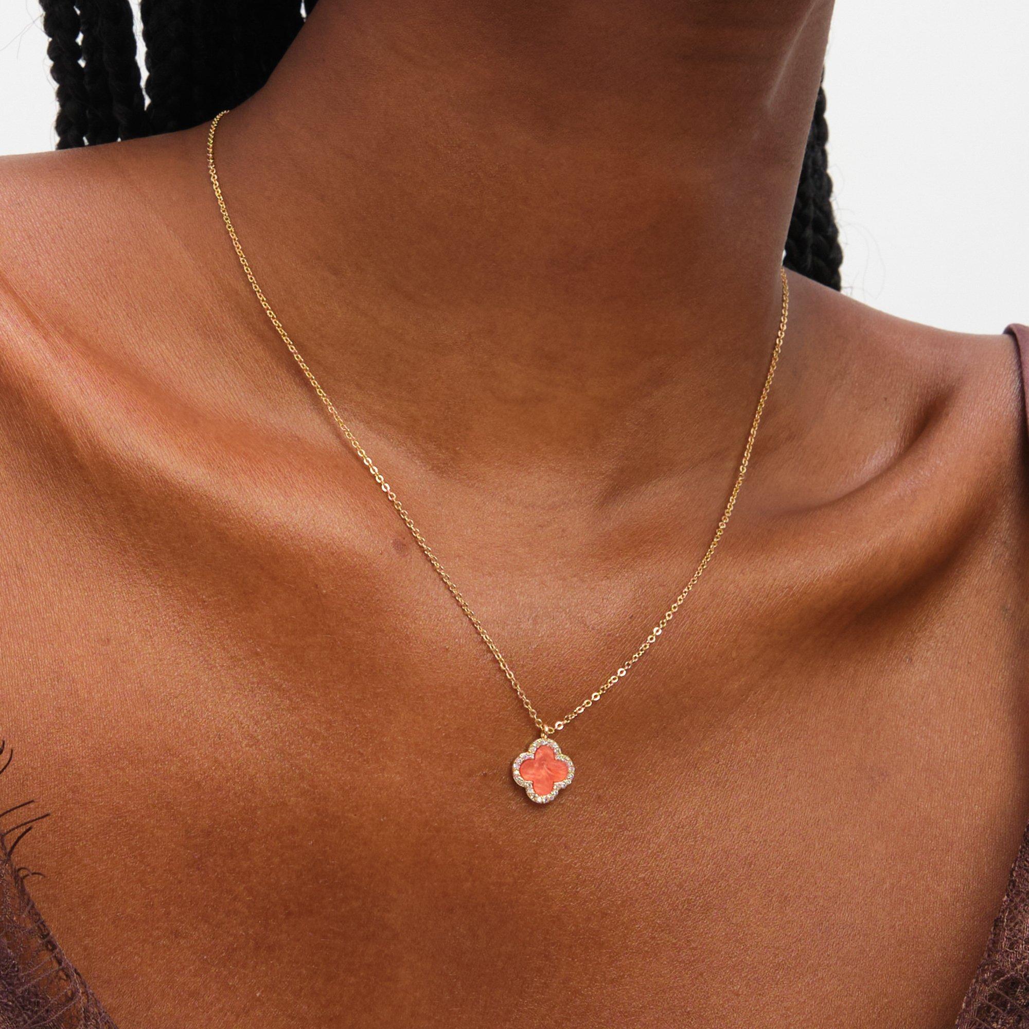 Silver - Jon Richard - Gold Plated and Coral Clover Pendant Necklace - 3