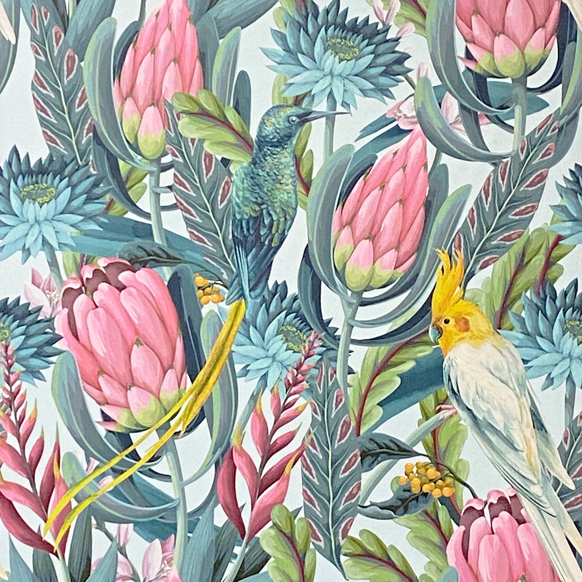 Arthouse  Rainforest Escape Green Pink Wallpaper - coloured