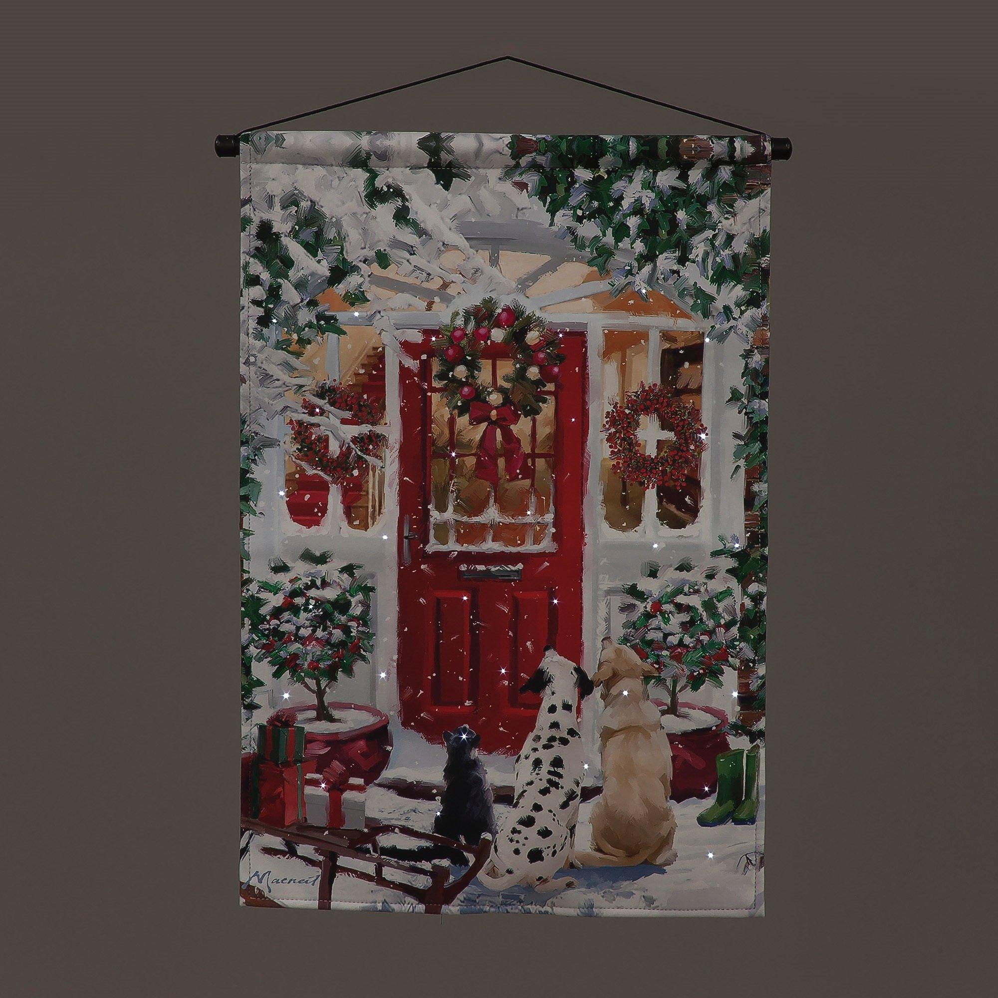Snowtime 60cm LED Lit Red Door Christmas Tapestry
