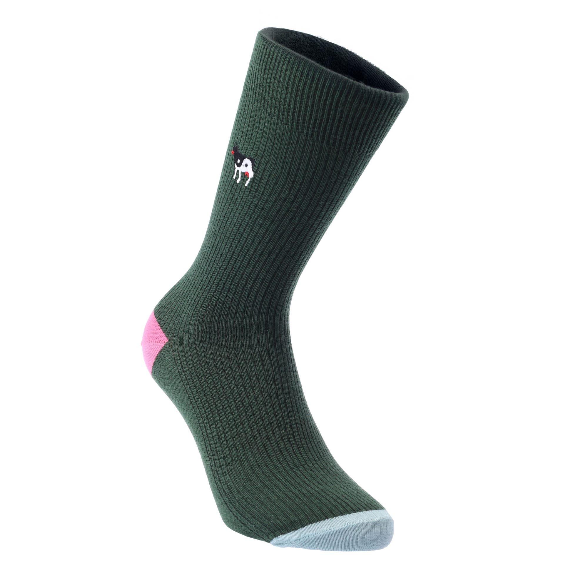 Green - Happy Socks - Ribbed Embroidery Ying Yang Cow Socks - 1