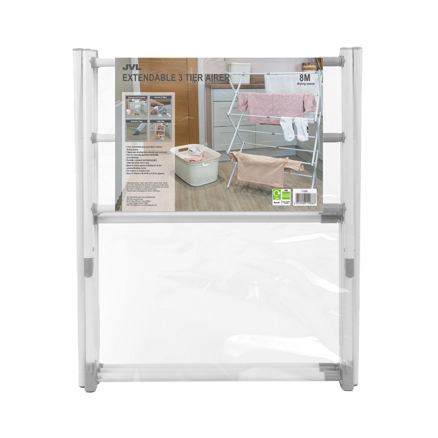 White - JVL - Extendable 3 Tier Concertina Airer - 8M White - 13