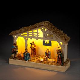 Snowtime LED Lit Traditional Wooden Nativity Scene