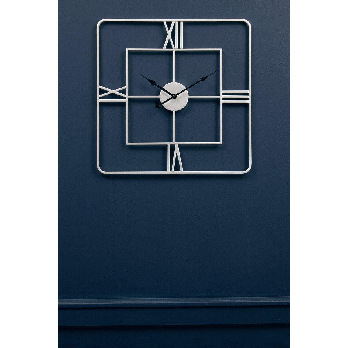 Silver - Premier Housewares - Kent Large Silver Finish Square Wall Clock - 1