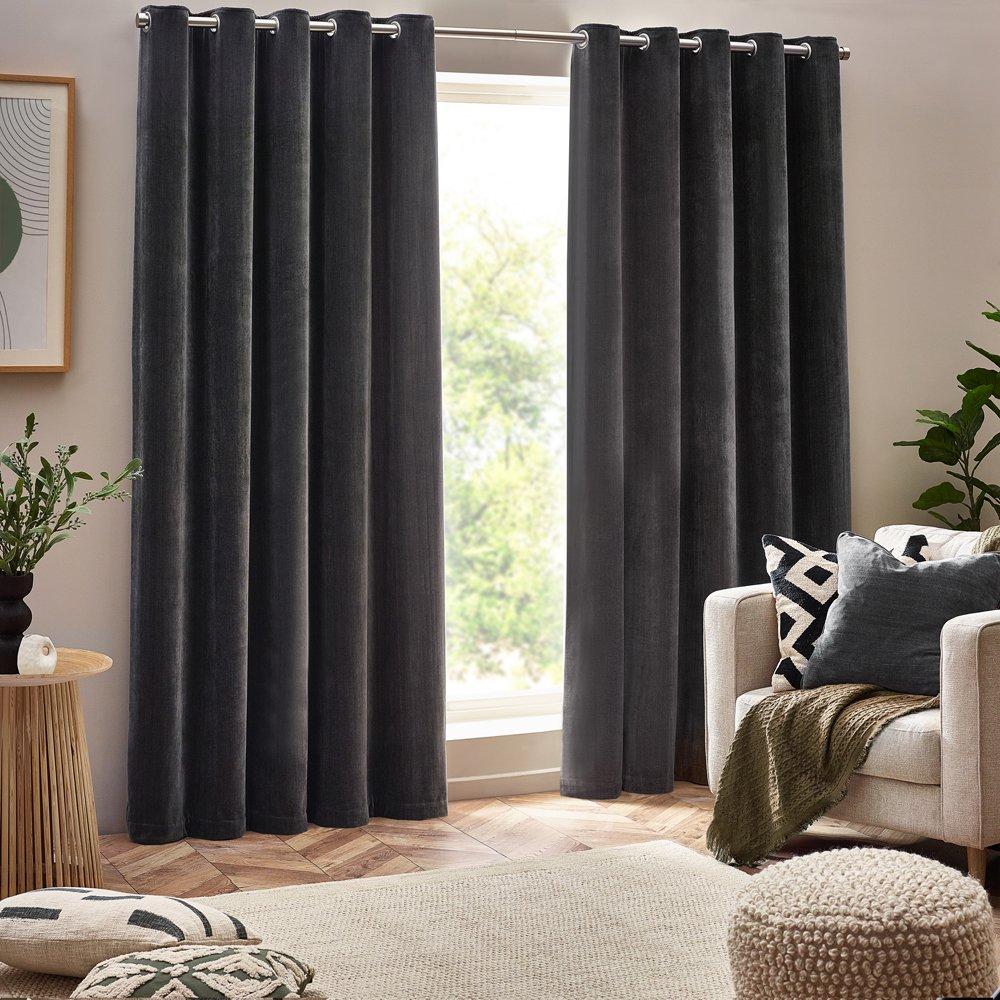 Yard  Heavy Chenille Fully Lined Eyelet Curtains - Charcoal - 229 x 137c