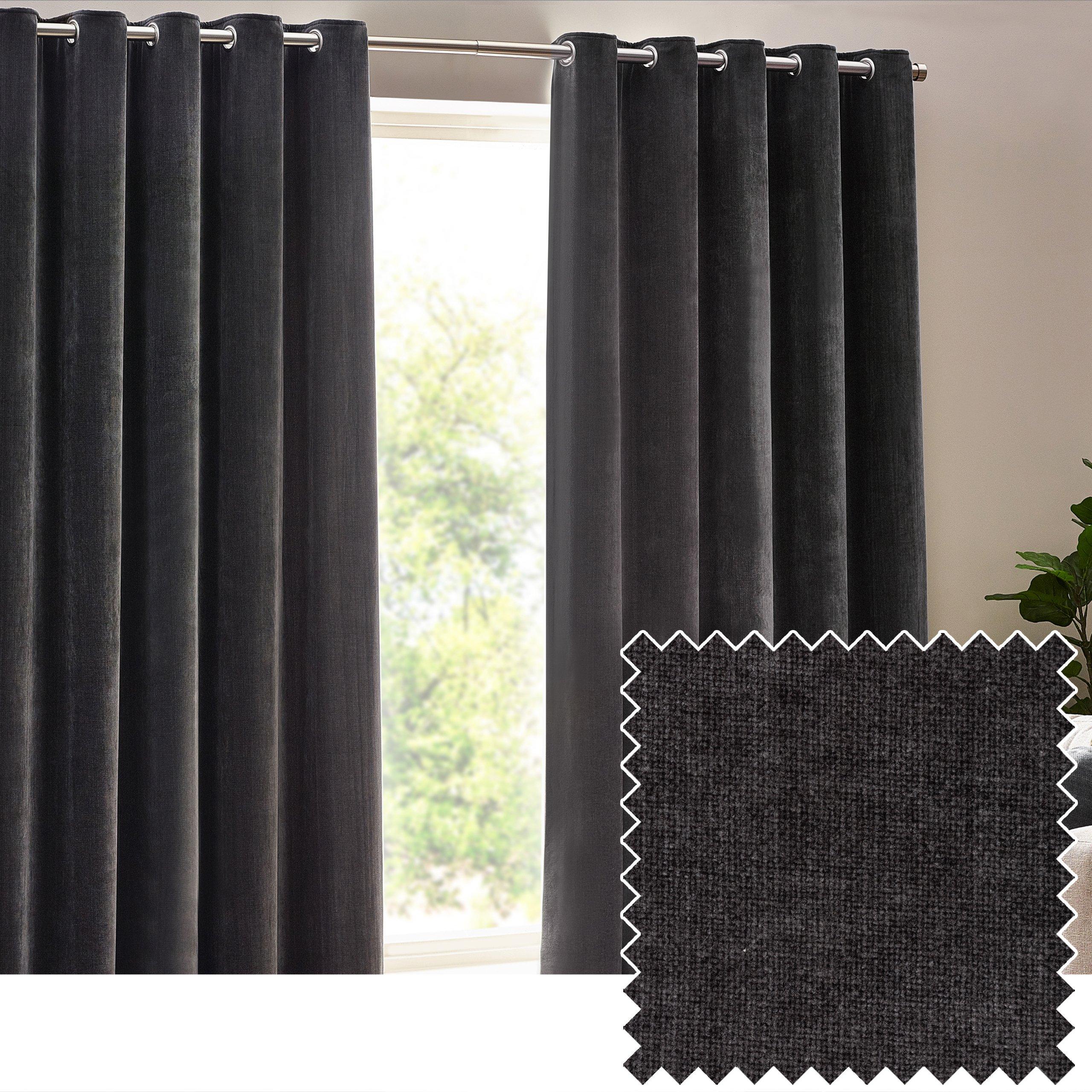 Charcoal - Yard - Heavy Chenille Velvet Eyelet Curtains - 5