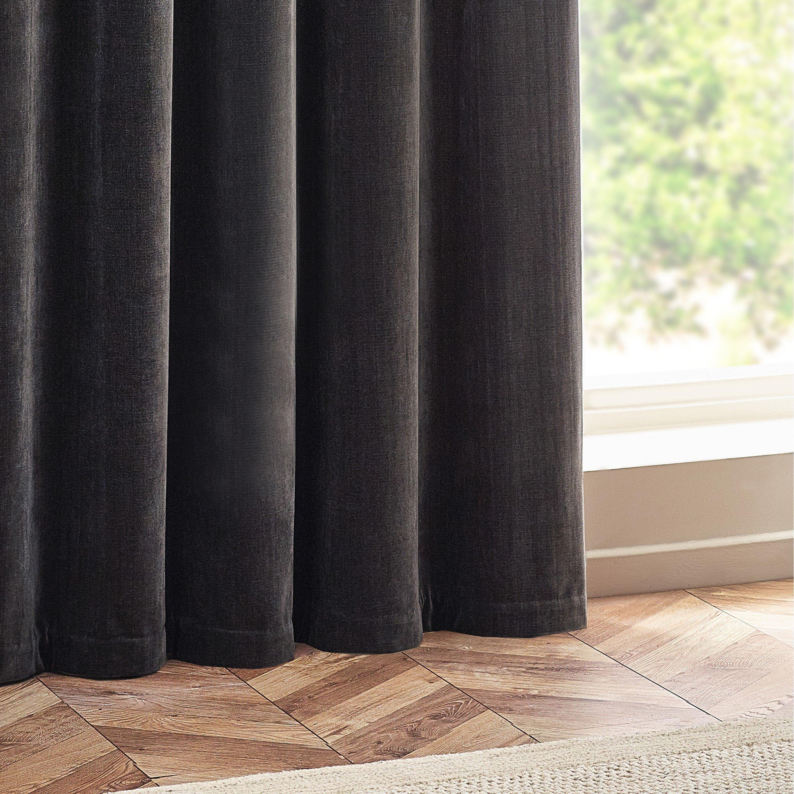 Charcoal - Yard - Heavy Chenille Velvet Eyelet Curtains - 3