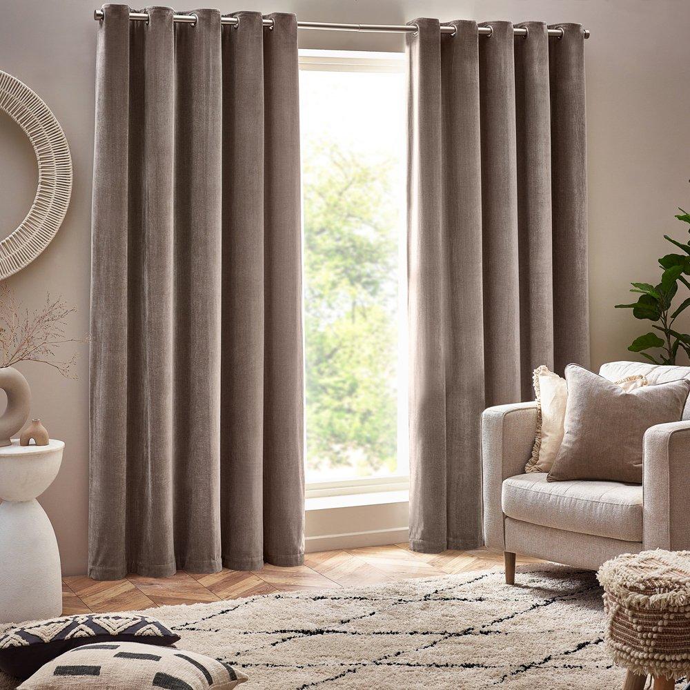 Yard  Heavy Chenille Fully Lined Eyelet Curtains - Greige - 168 x 229c